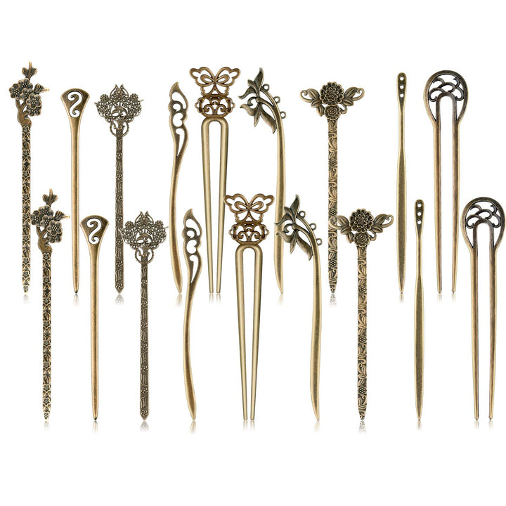 TUPARKA 18 PCS Hair Sticks Vintage Hair Pins Chinese Women Hair Chopsticks Pins Retro Vintage Decorative for Hair Accessory(9 Design) (bronze)