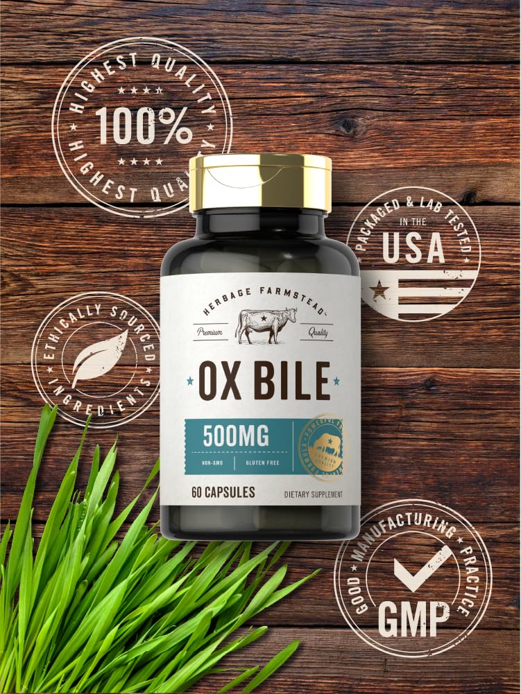 Carlyle Ox Bile Supplement 500 mg | 60 Capsules | Digestive Enzymes | Non-GMO & Gluten Free | by Herbage Farmstead