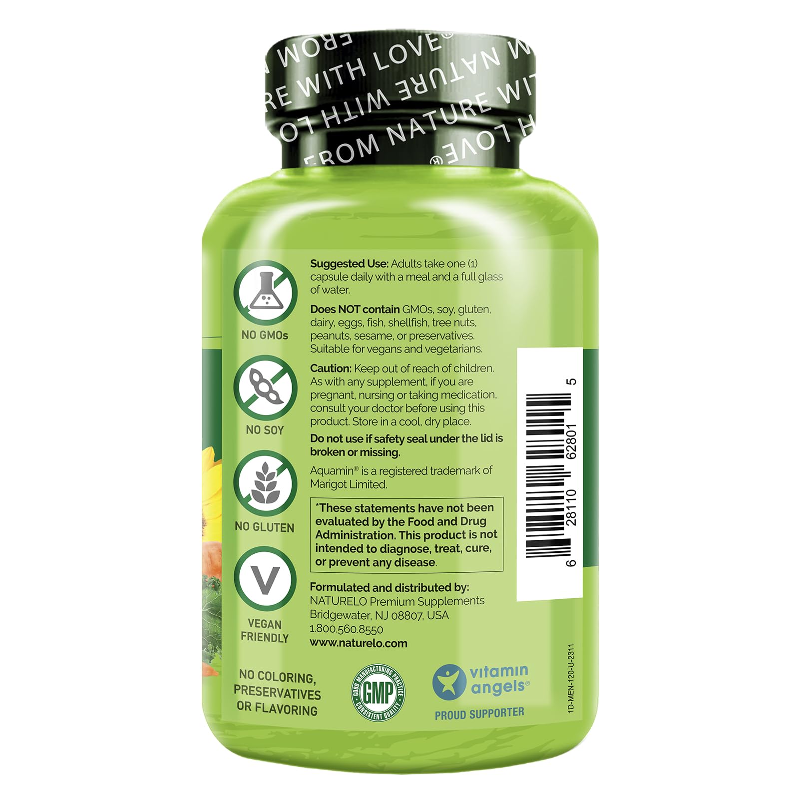 NATURELO Mens Multivitamins - One Daily Multivitamin for Men with Vitamins, Minerals & Organic Whole Foods, Boost Energy & Health, Non-GMO, 120 Vegetarian Capsules