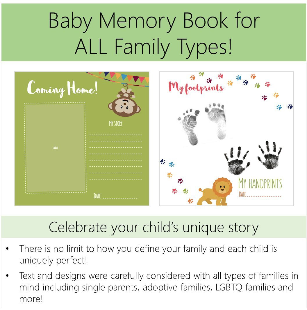 LovelySprouts Baby Memory Book, 57 Pages, Gender-Neutral, Scrapbook-Journal-Photo Album, Includes Monthly Milestones, 80+ Photo Boxes, Hand and Footprints, Keepsake Envelope