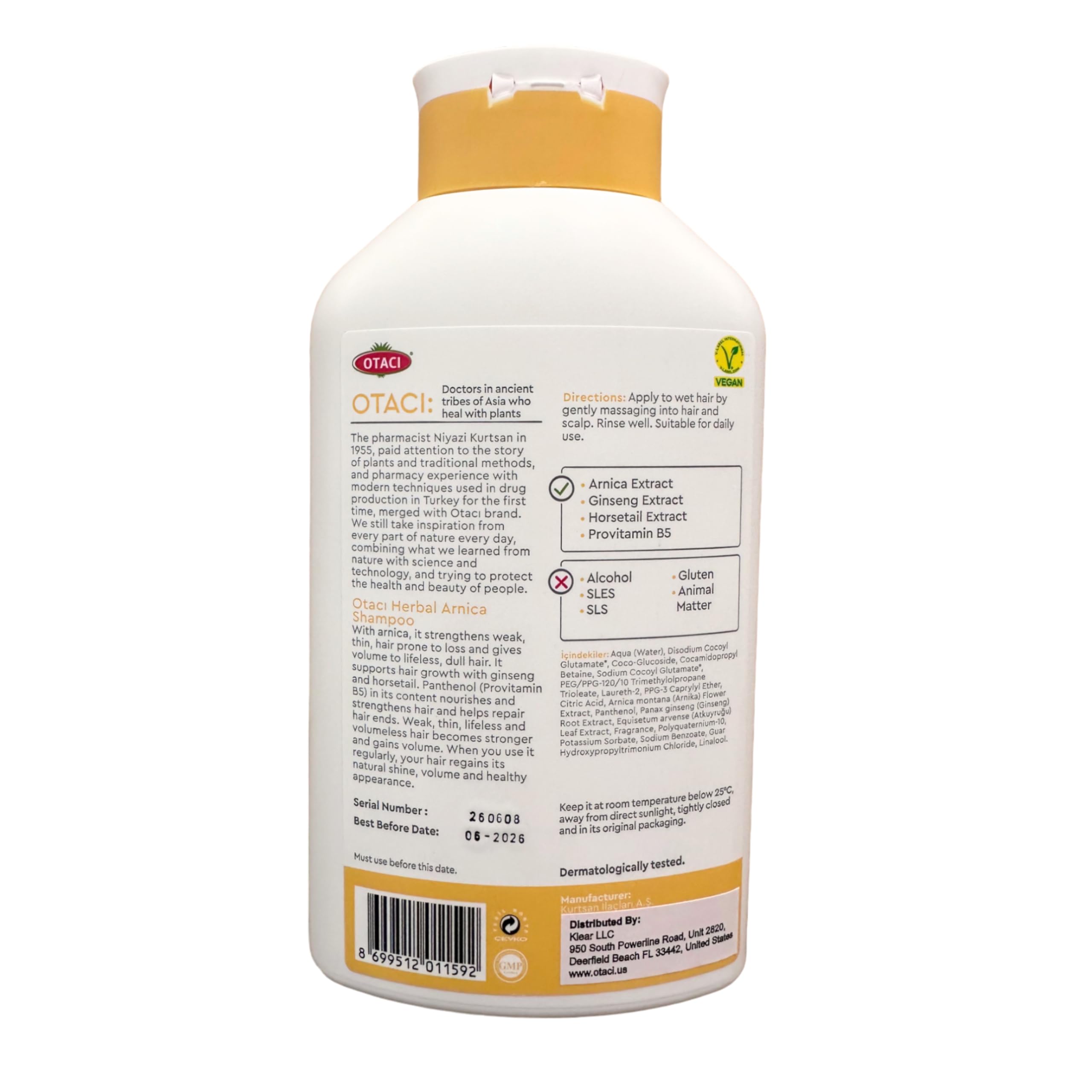 OTACI Herbal Strengthening and Volumizing Shampoo with Arnica, Everyday Use For Weak, Fine, and Flat Hair, Horsetail, Ginseng, Provitamin B5, No Paraben, No Silicon, No Alcohol 13.5 Fl Oz