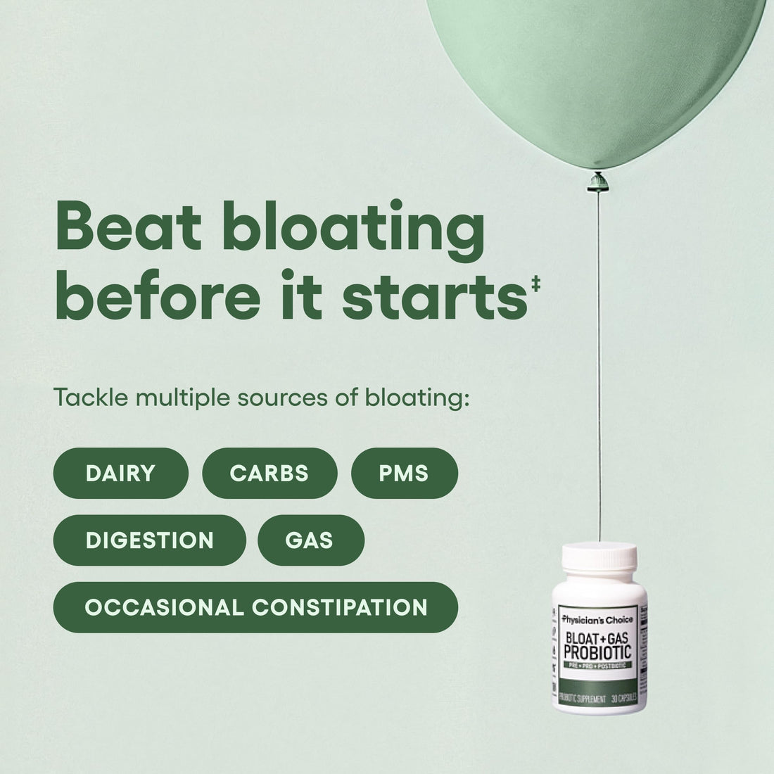Physician's CHOICE Bloat & Gas Probiotic 5-in-1 Proactive Support + Daily Relief - Digestion & Gut Health- Herbals, Digestive Enzymes, Post & Prebiotics - Gas Relief for Adults - Women & Men - 30ct