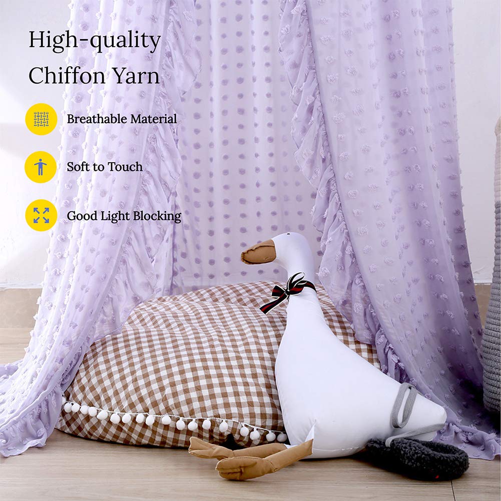 Kids Bed Canopy for Girls, Beige Crib Princess Hanging Children Canopy Tent, Toddler Girl Bed Netting for Baby Room Bedroom Reading Nook, Macrame Lace Boho Nursery with Pom Pom