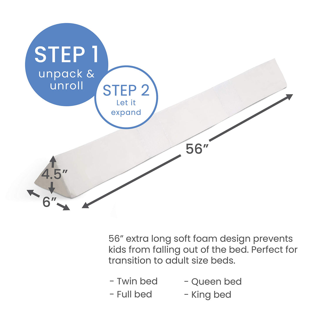 Delta Children Extra Long Foam Bedrail Bumper - Guardrail for Toddlers & Kids with Water-Resistant, Non-Slip & Machine Washable Cover - 1pk, White