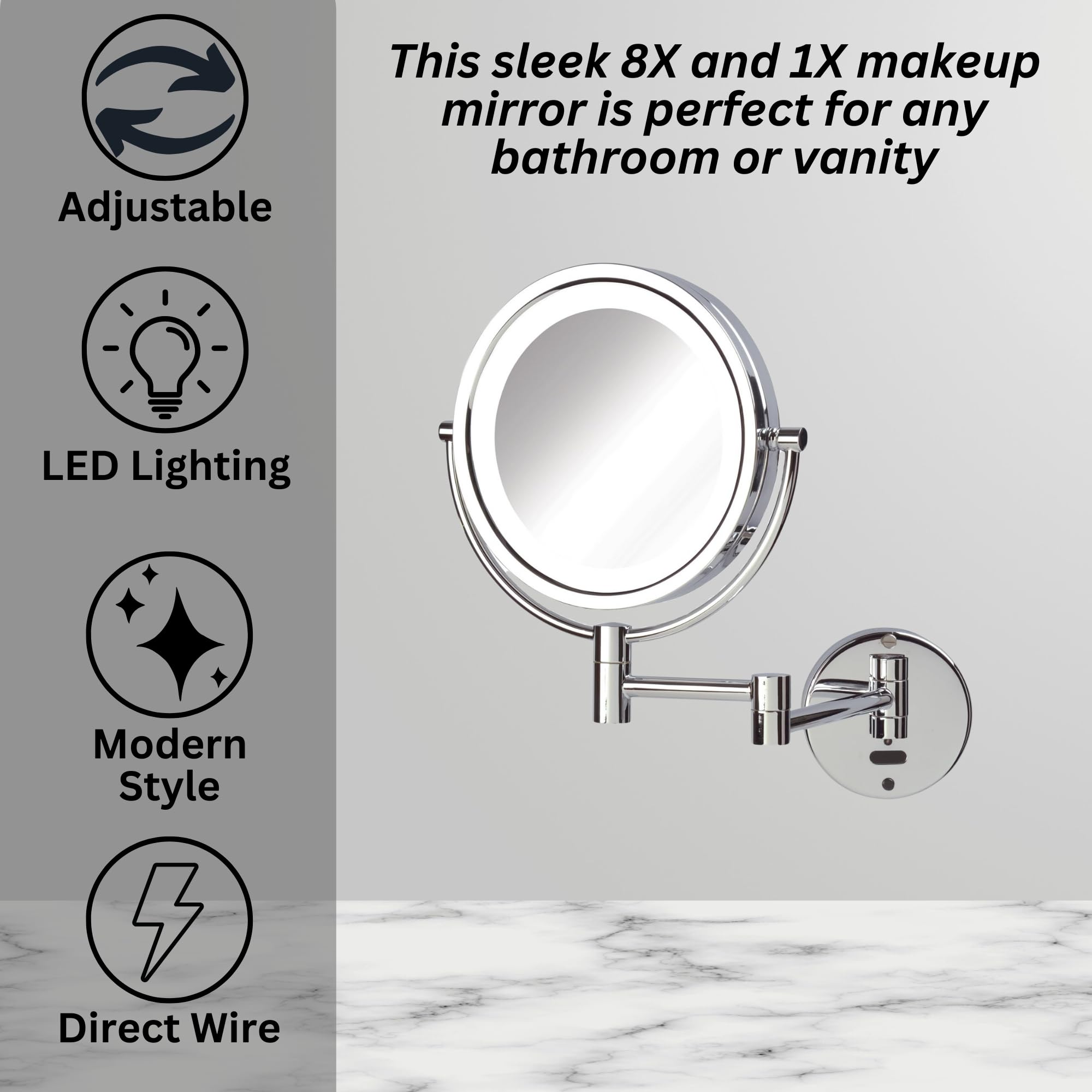 Jerdon Sharper Image LED Lighted Wall Mount Sensor Mirror, Chrome, 4 Pound