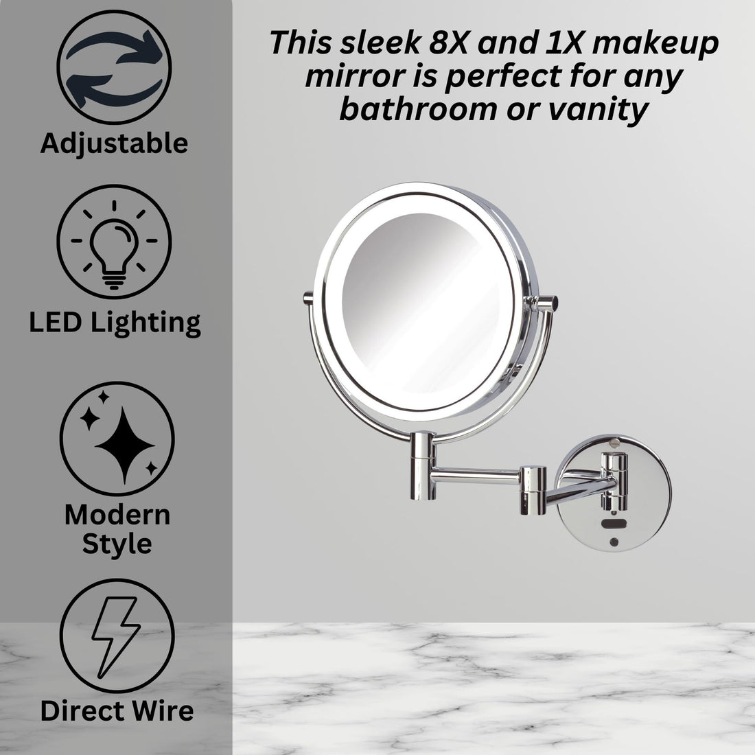 Jerdon Sharper Image LED Lighted Wall Mount Sensor Mirror, Chrome, 4 Pound