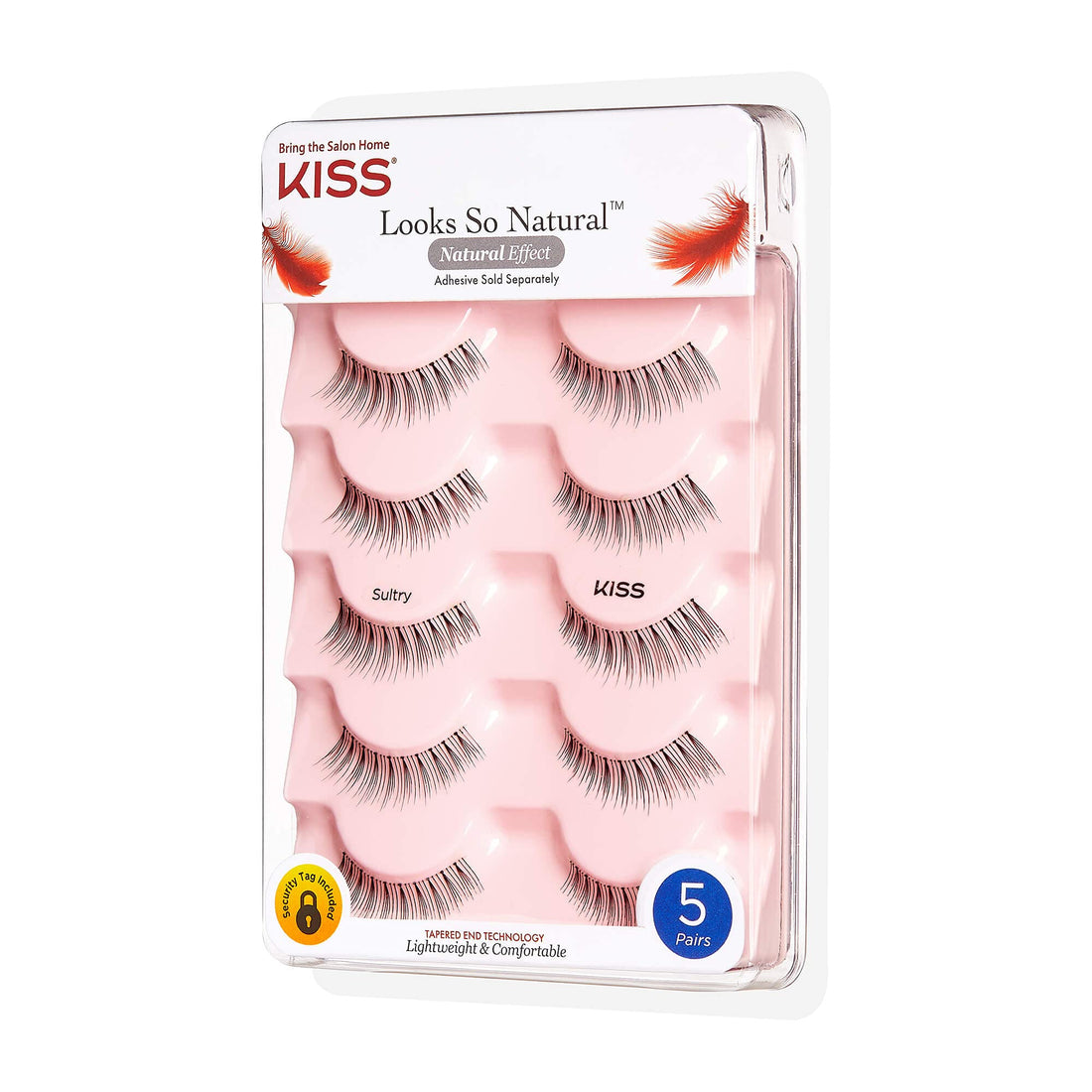 KISS Looks So Natural False Eyelashes Multipack, Lightweight & Comfortable, Natural-Looking, Tapered End Technology, Reusable, Cruelty-Free, Contact Lens Friendly, Style Sultry, 5 Pairs