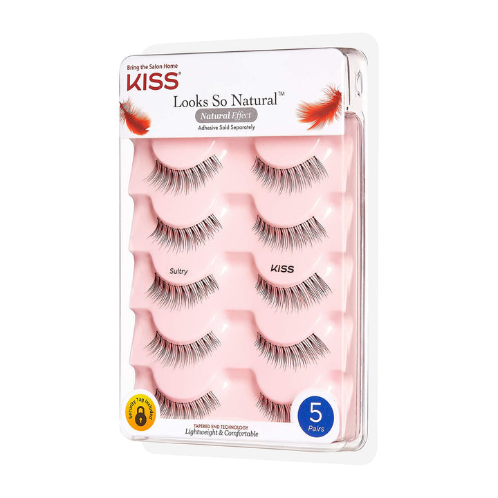 KISS Looks So Natural False Eyelashes Multipack, Lightweight & Comfortable, Natural-Looking, Tapered End Technology, Reusable, Cruelty-Free, Contact Lens Friendly, Style Sultry, 5 Pairs
