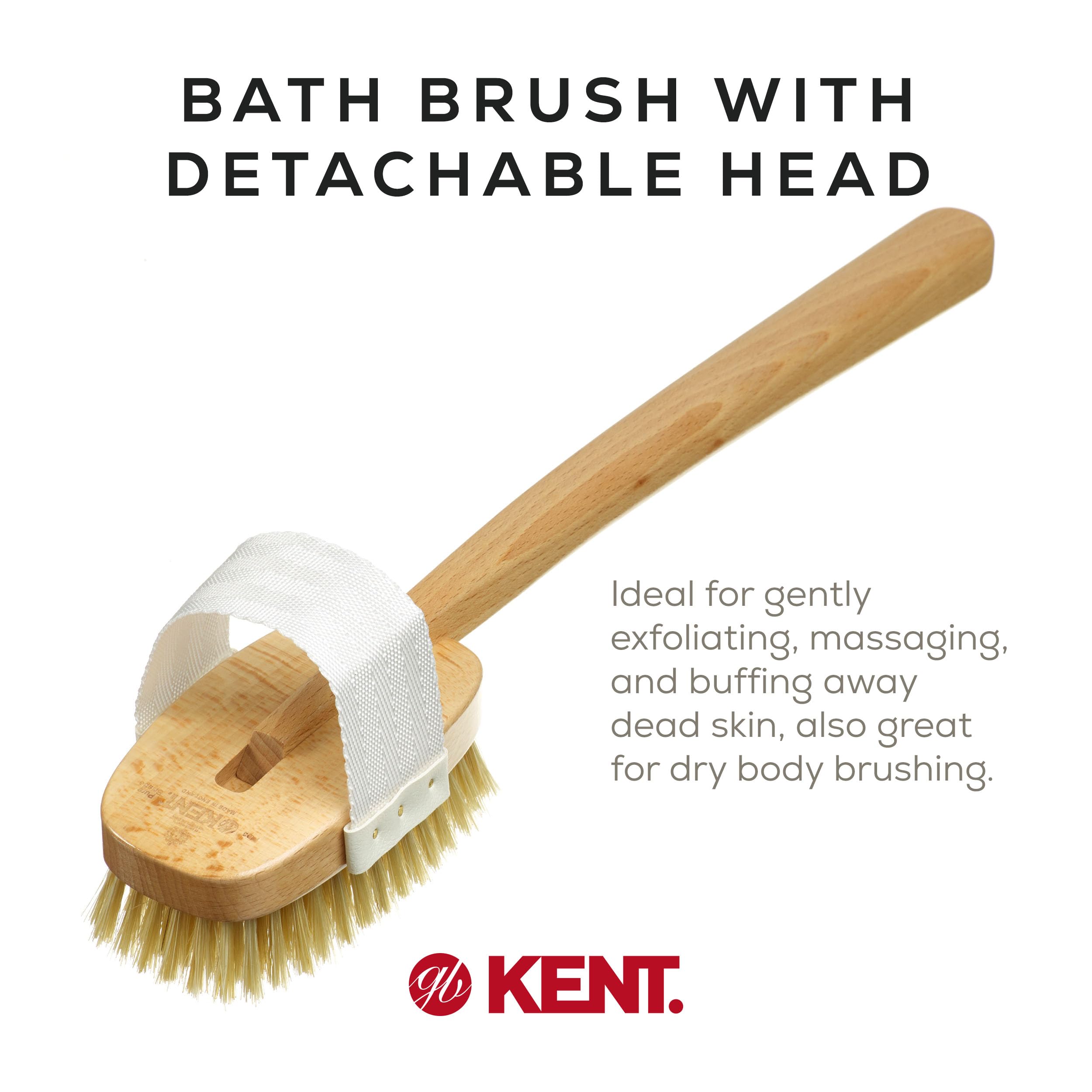 Kent FD3 Pure Beechwood Natural Bristle Detachable Head Bath & Body Brush