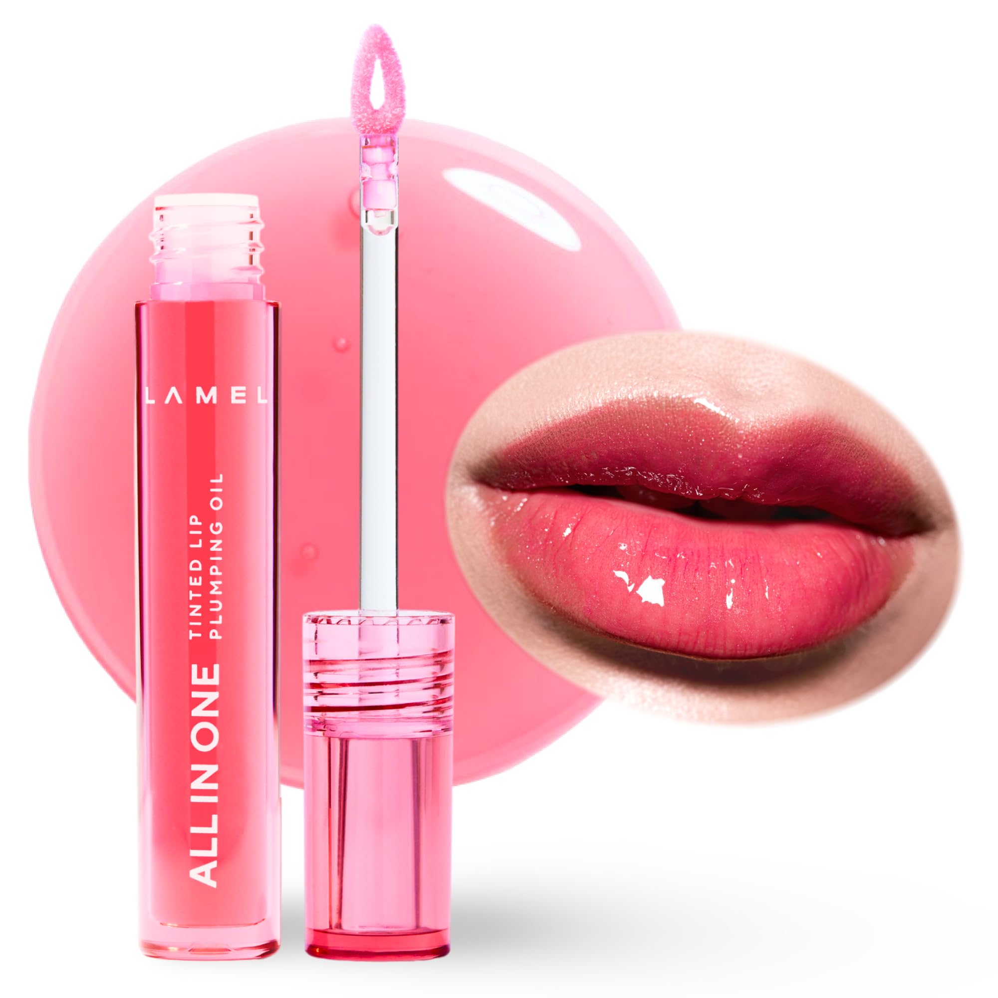 Lamel All-in-One Lip Oil - Lightweight, Tinted, Plumping, Hydrating Lip Gloss - Lip Balm for Day & Night Use, Long-Lasting Lip Stain, Lip Glow Oil, No-Sticky Gloss, Lip Plumper Tint - Peachy 401
