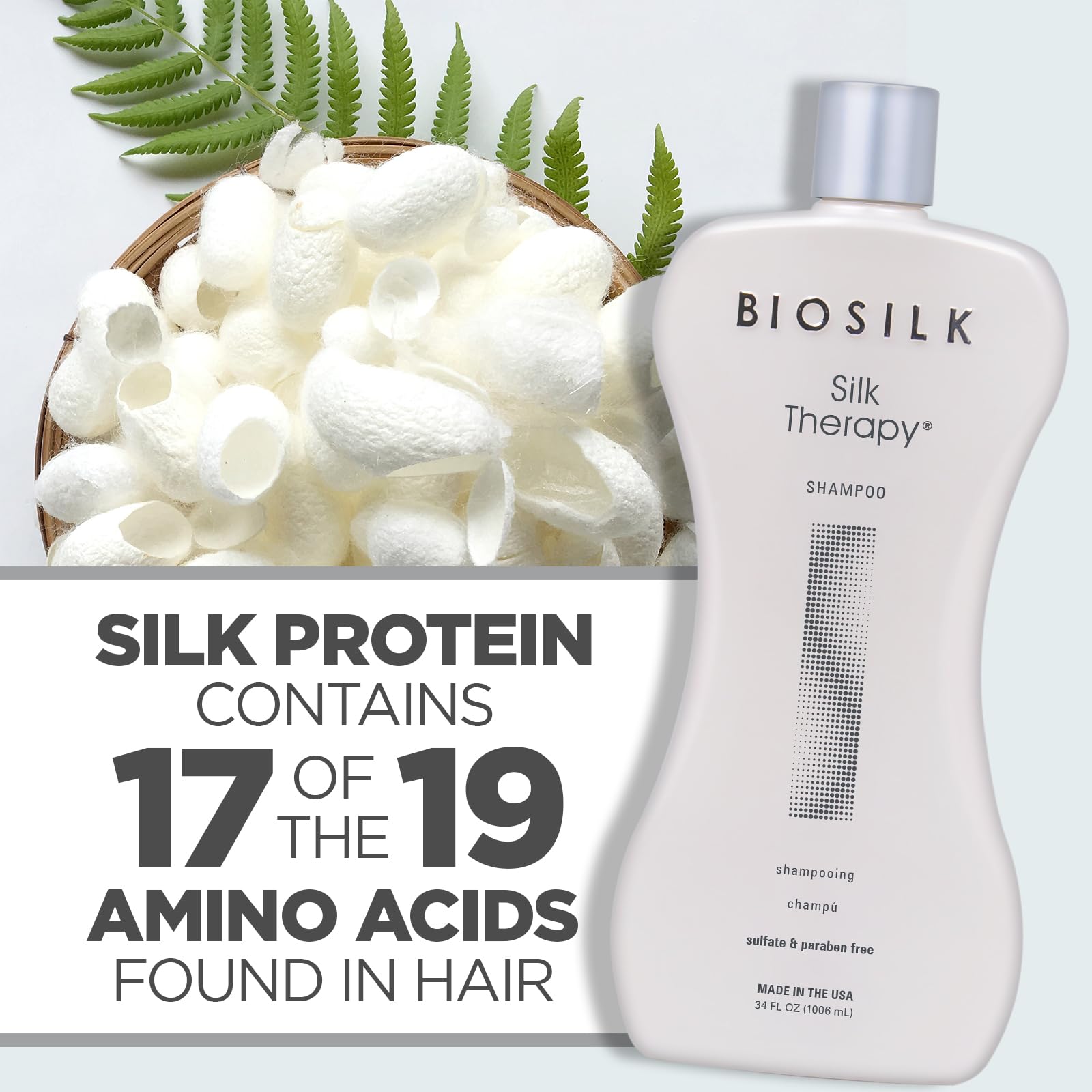 BioSilk Silk Therapy Shampoo, Gentle Hair Cleanser Delivers Healthy & Shiny Hair, Great For All Hair Types, Sulfate, Paraben, & Cruelty-Free, 34 Oz