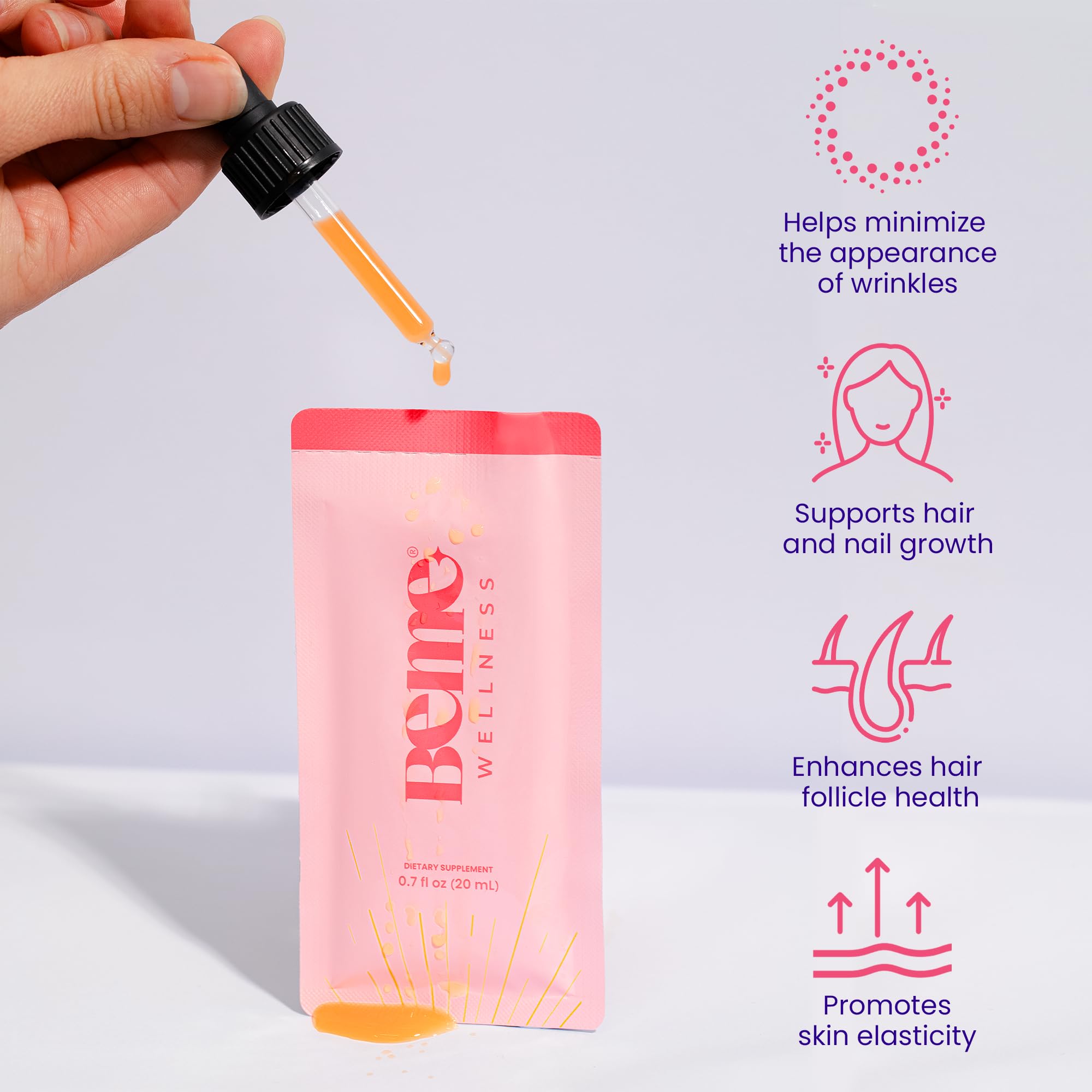 BeMe Liquid Collagen Drink, Be Radiant (Peach) - Liquid Collagen for Women & Men - Drinkable Supplement with Collagen Peptides, Biotin, & Vitamin C Supports Hair, Nail, & Skin Health - 30 Sachets