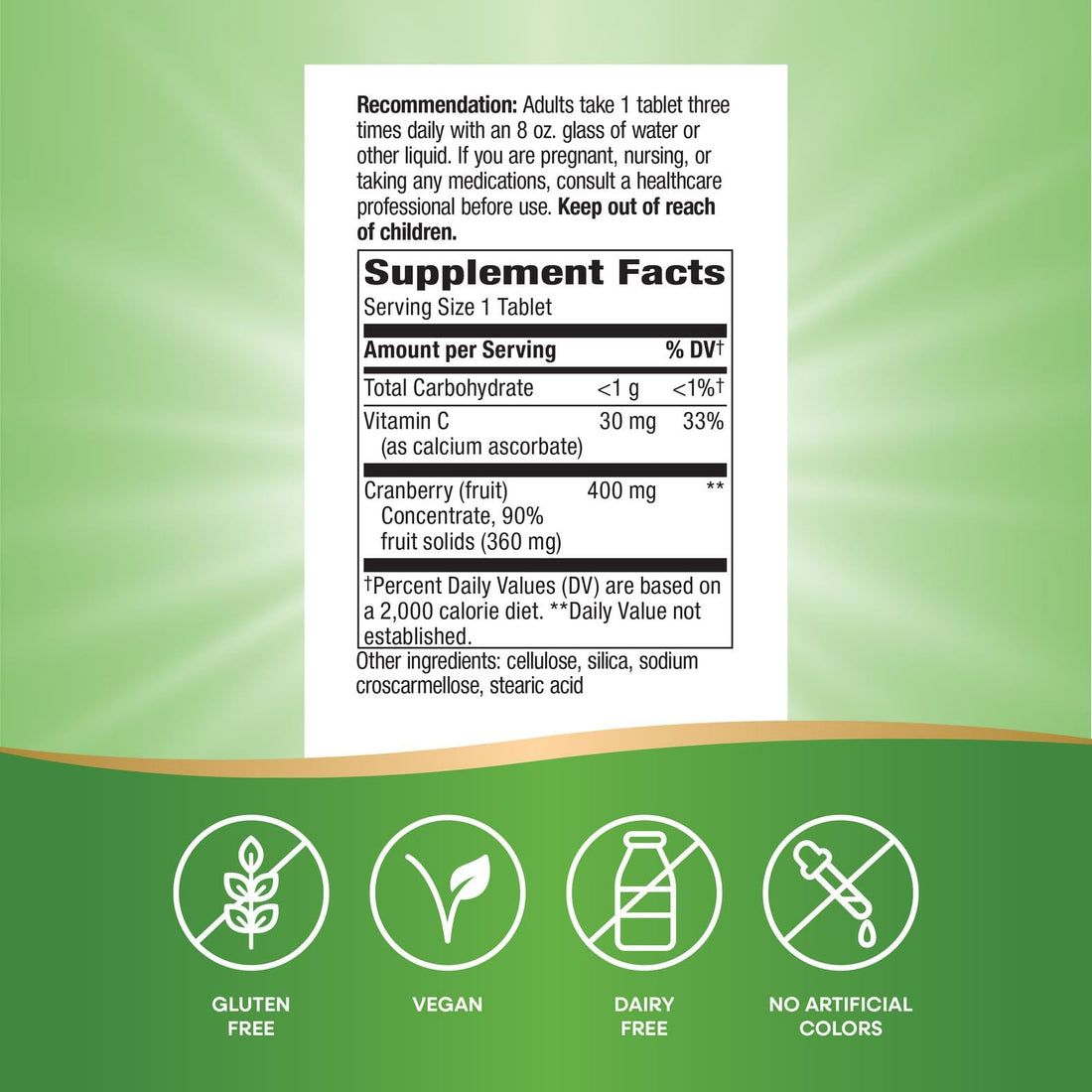 Nature's Way Cranberry Premium Blend, Supports Urinary Tract Health*, With Vitamin C, For Men & Women, No Gluten, 120 Tablets (Packaging May Vary)