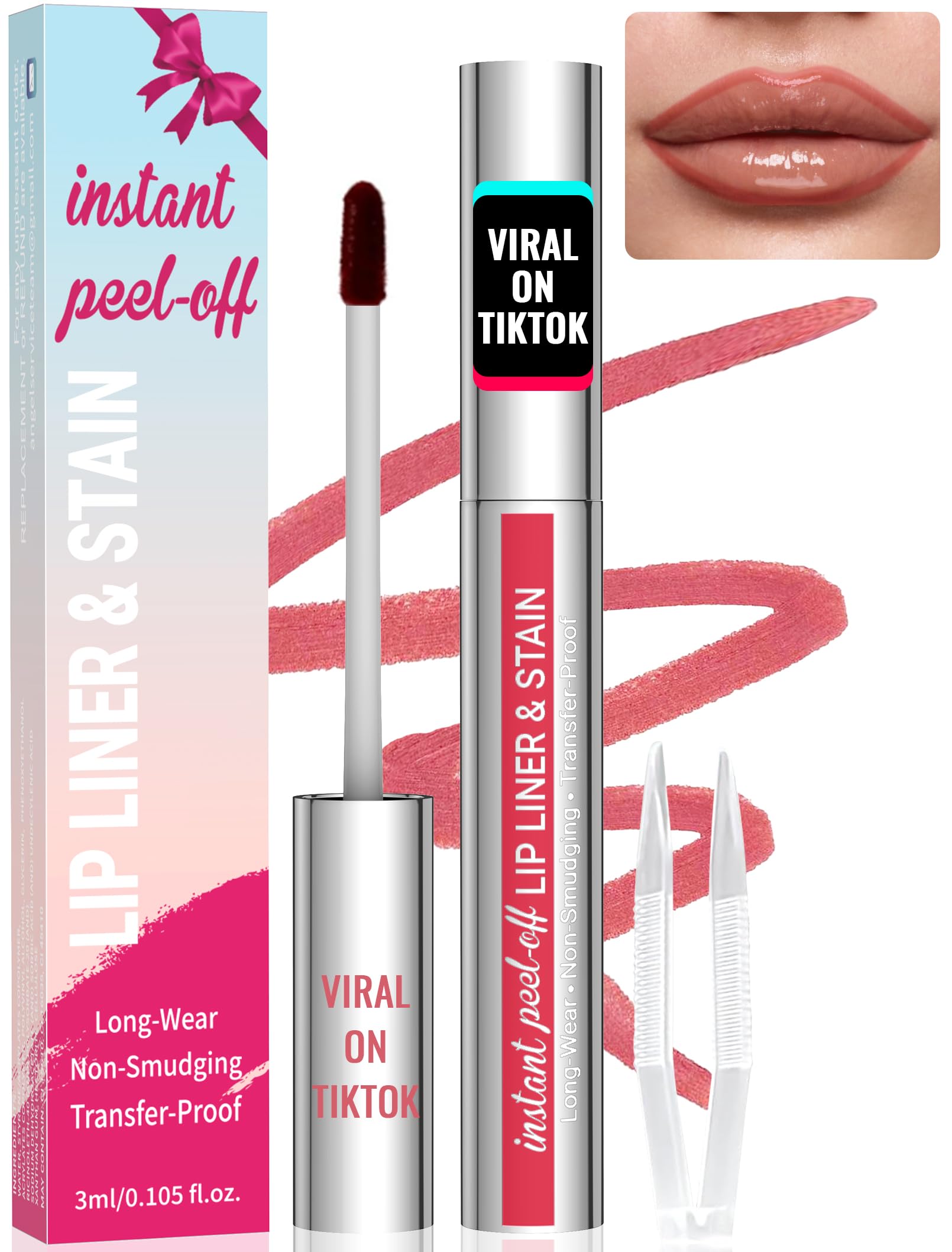 iMethod Lip Stain - Lip Liner Stain, Peel Off Lip Stain with Tweezer, Natural Long Lasting Lip Stain Peel Off, Waterproof, Easy to Use, Stay On All Day, Nude Pink