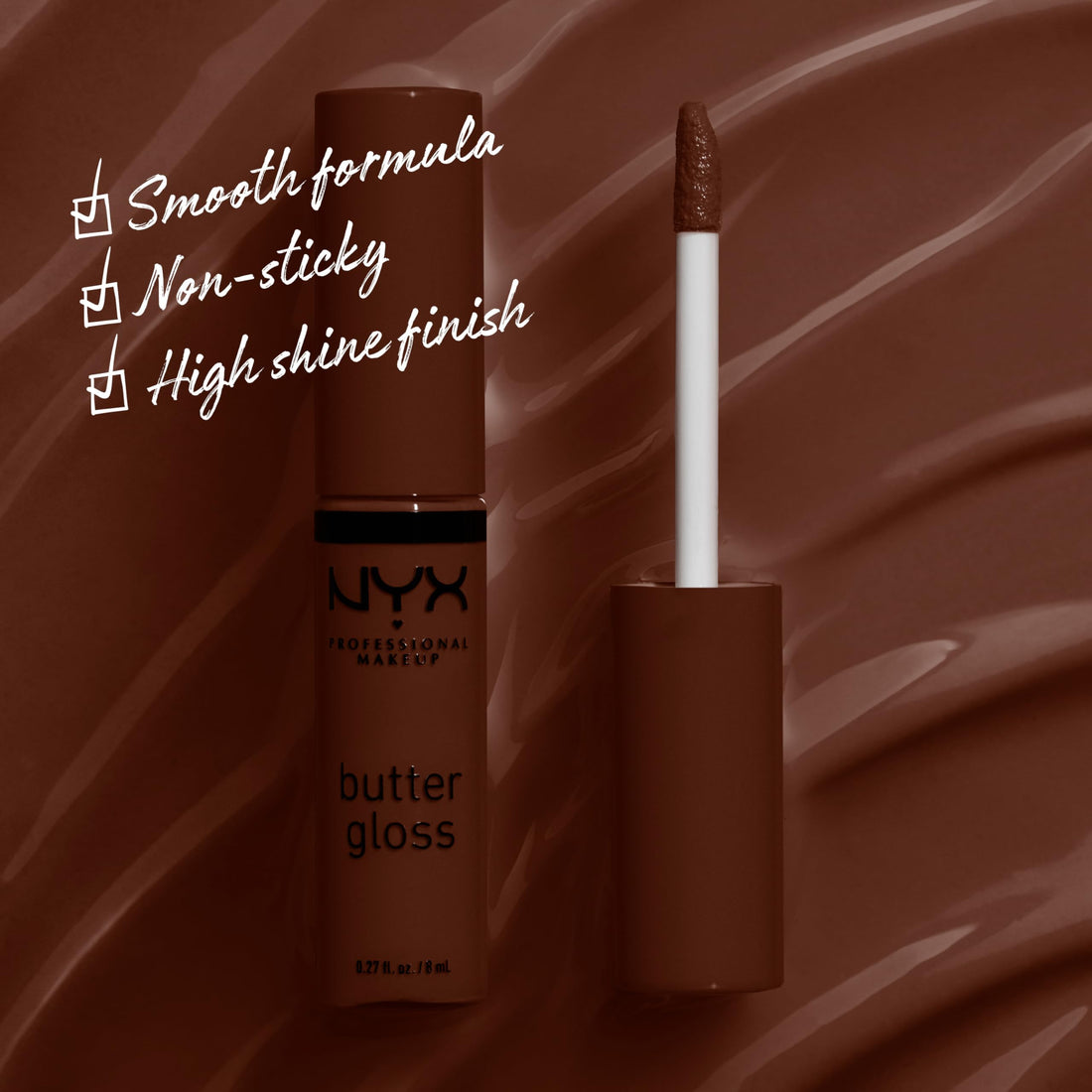 NYX PROFESSIONAL MAKEUP Butter Gloss Brown Sugar, Non-Sticky Lip Gloss - Lava Cake (Rich Brown)