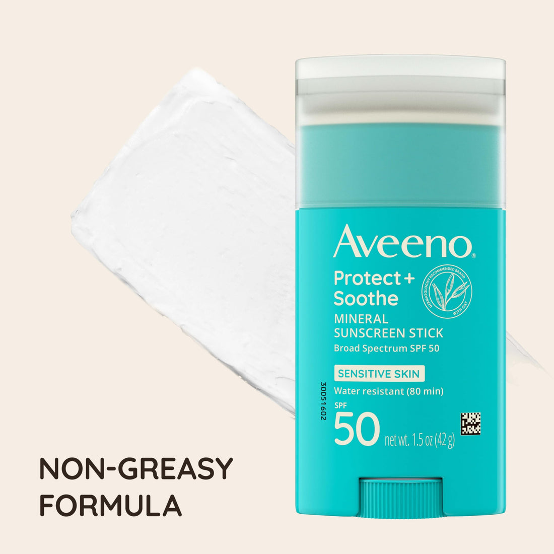 Aveeno Protect + Soothe Mineral Sunscreen Stick for Sensitive Skin, SPF 50, Water-Resistant for 80 minutes, Face & Body Sunscreen with Zinc Oxide & Oat, Fragrance-Free, Travel Size, 1.5 OZ