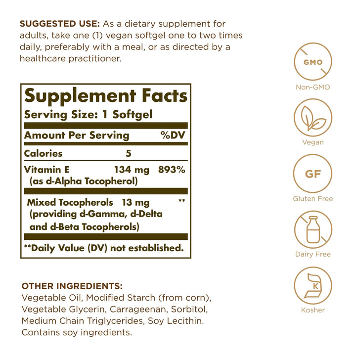 Solgar, E 200 Iu, 100 Softgels