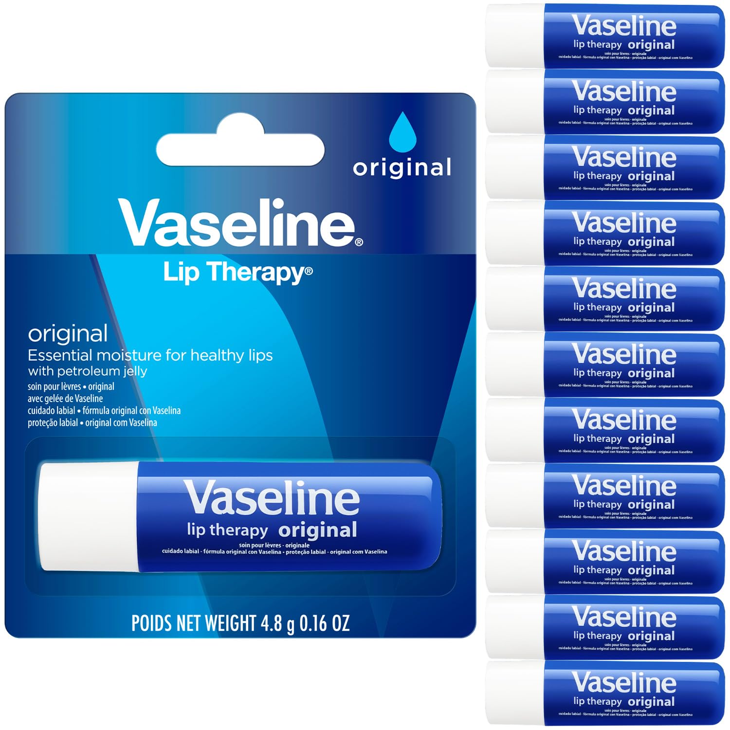 Vaseline Lip Therapy Original 12-Pack – Moisturizing Lip Balm for Very Dry Lips, 0.16 Oz Ea