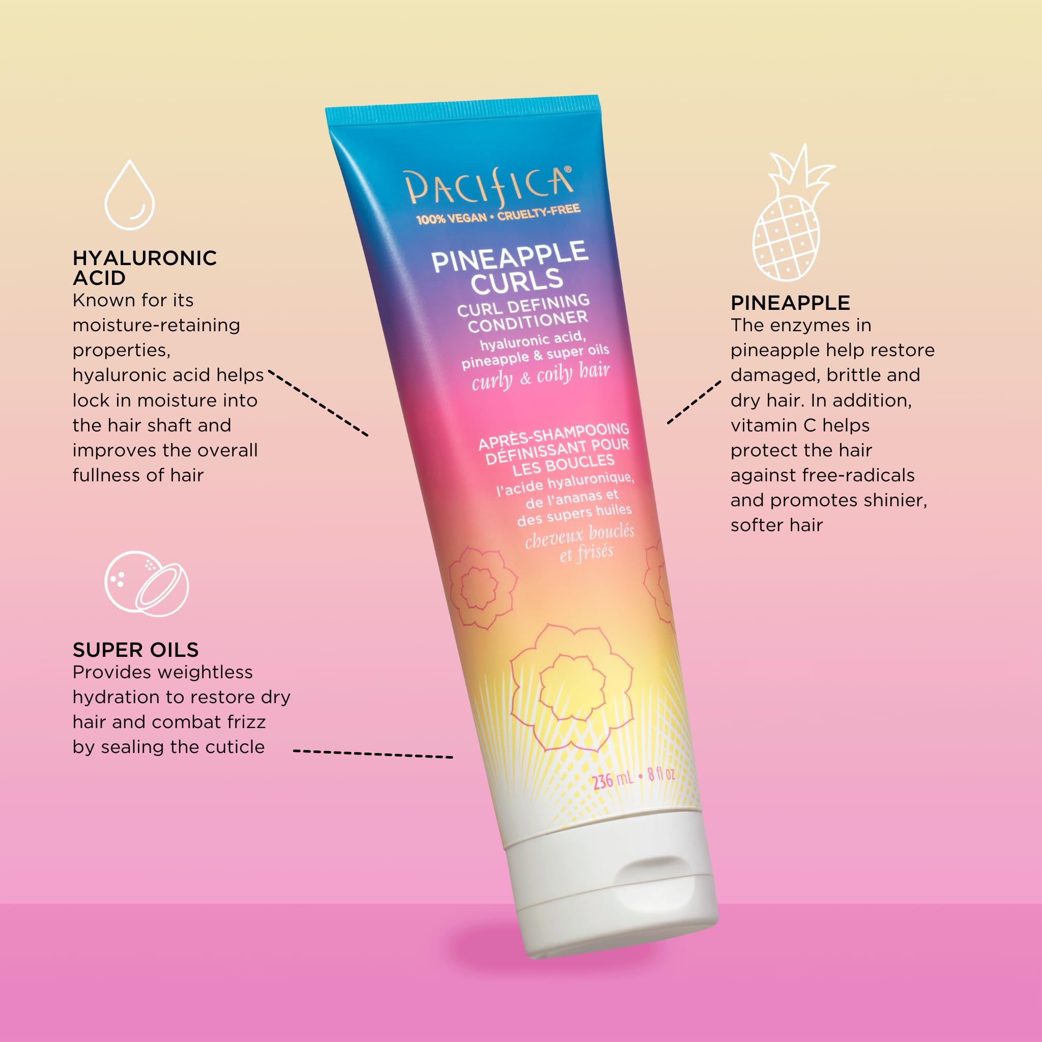 Pacifica Beauty Pineapple Curls Curl Defining Conditioner, 8 Fluid Ounce