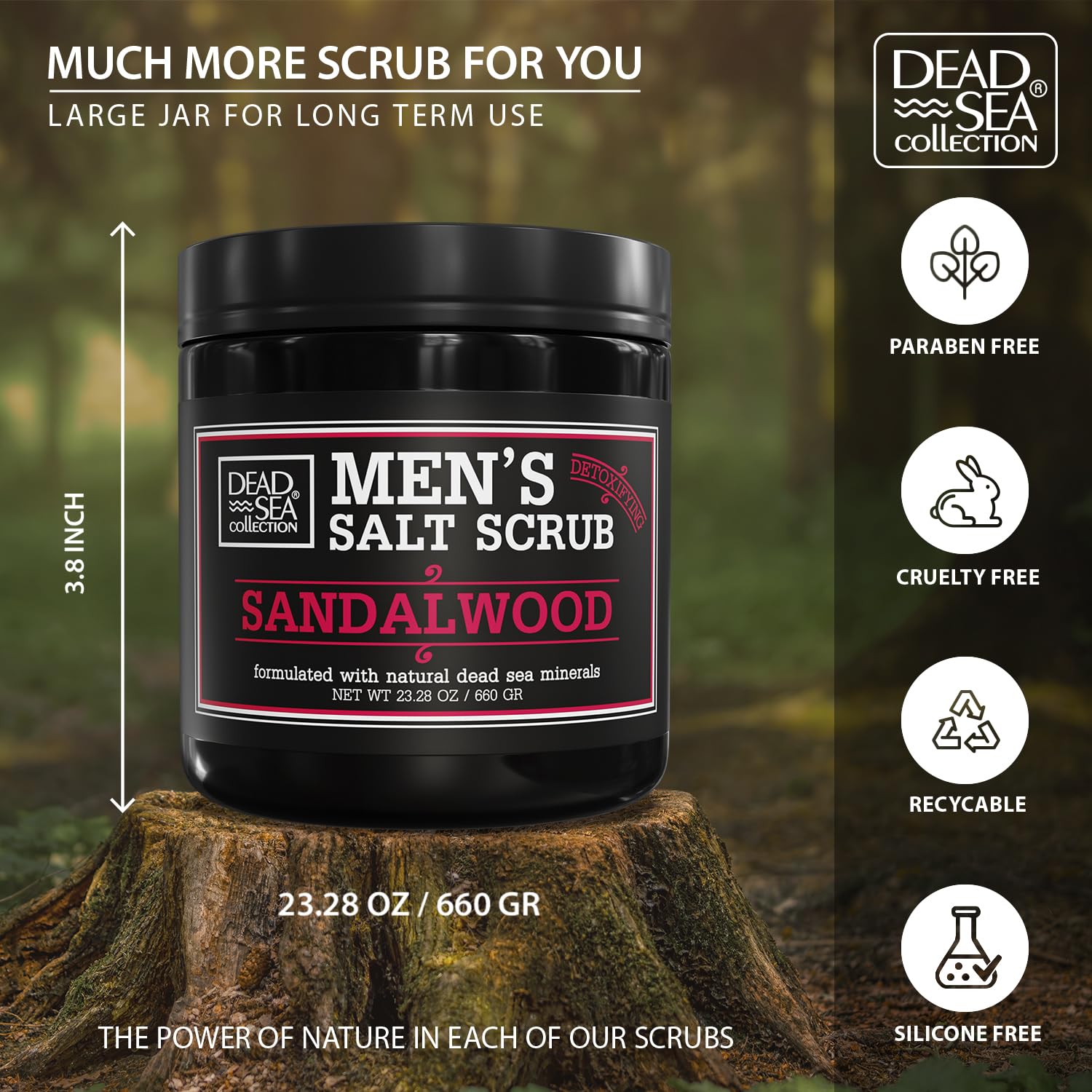Salt Body Scrub Sandalwood For Men – Moisturizes, Exfoliates & Nourishes Skin – Cleanses & Detoxifies with Dead Sea Minerals - Dead Sea Collection – 23.28 OZ