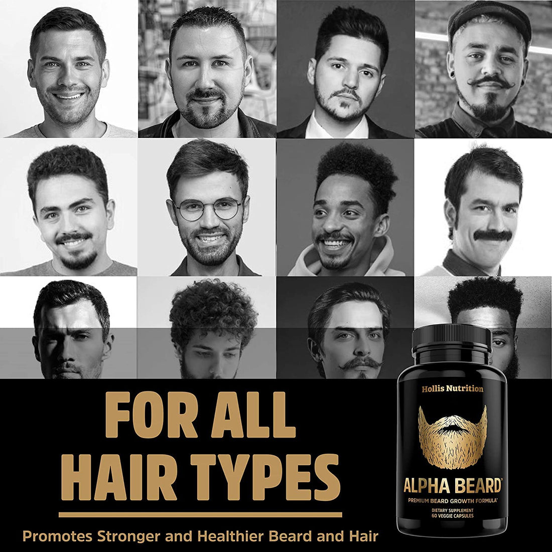 ALPHA BEARD Growth Vitamins | Biotin 10K MCG, Collagen, Keratin, Hyaluronic Acid, B-Complex, MSM | Beard DHT Blocker | Beard and Hair Growth Supplement for Men | Regrow Stronger, Healthier Facial Hair