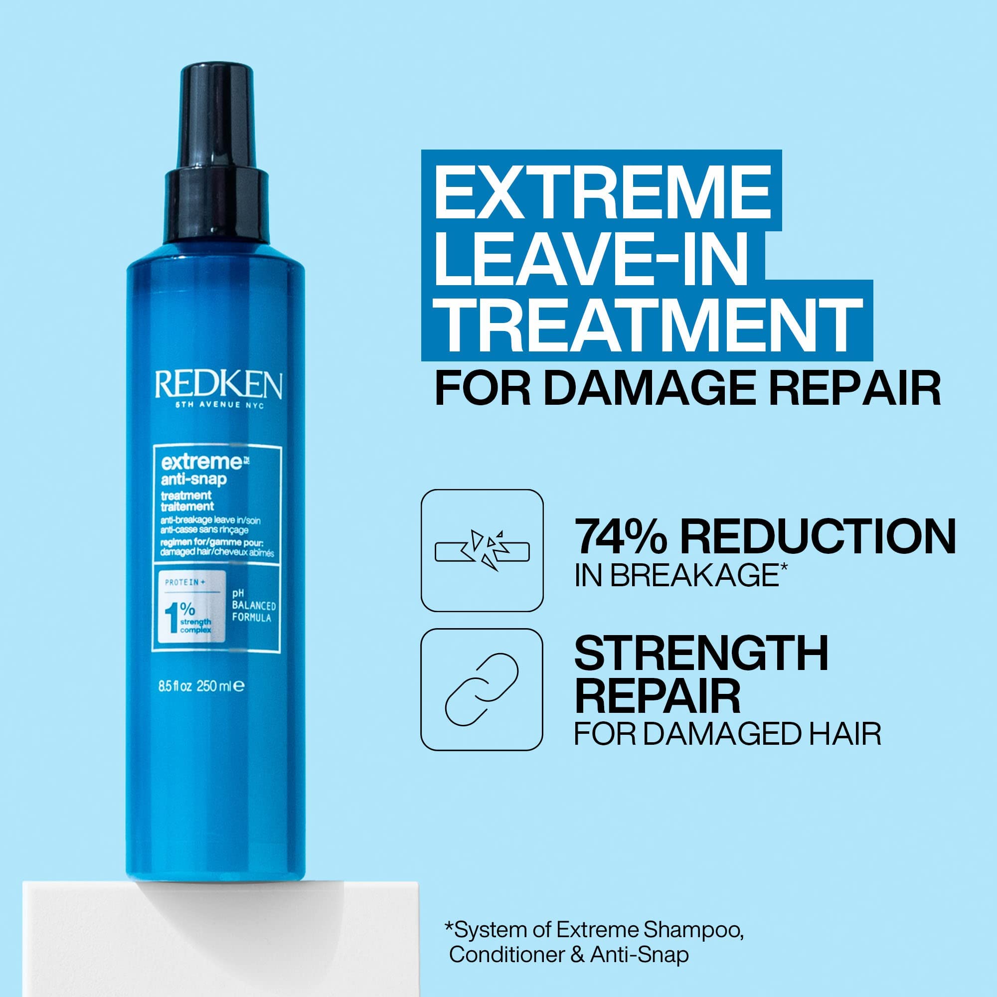 Redken Extreme Anti-Snap Anti-Breakage Leave-In Treatment | for Distressed Hair | Fortifies & Helps Reduce Breakage | Infused with Proteins | Updated Packaging | 8.5 Fl. Oz.
