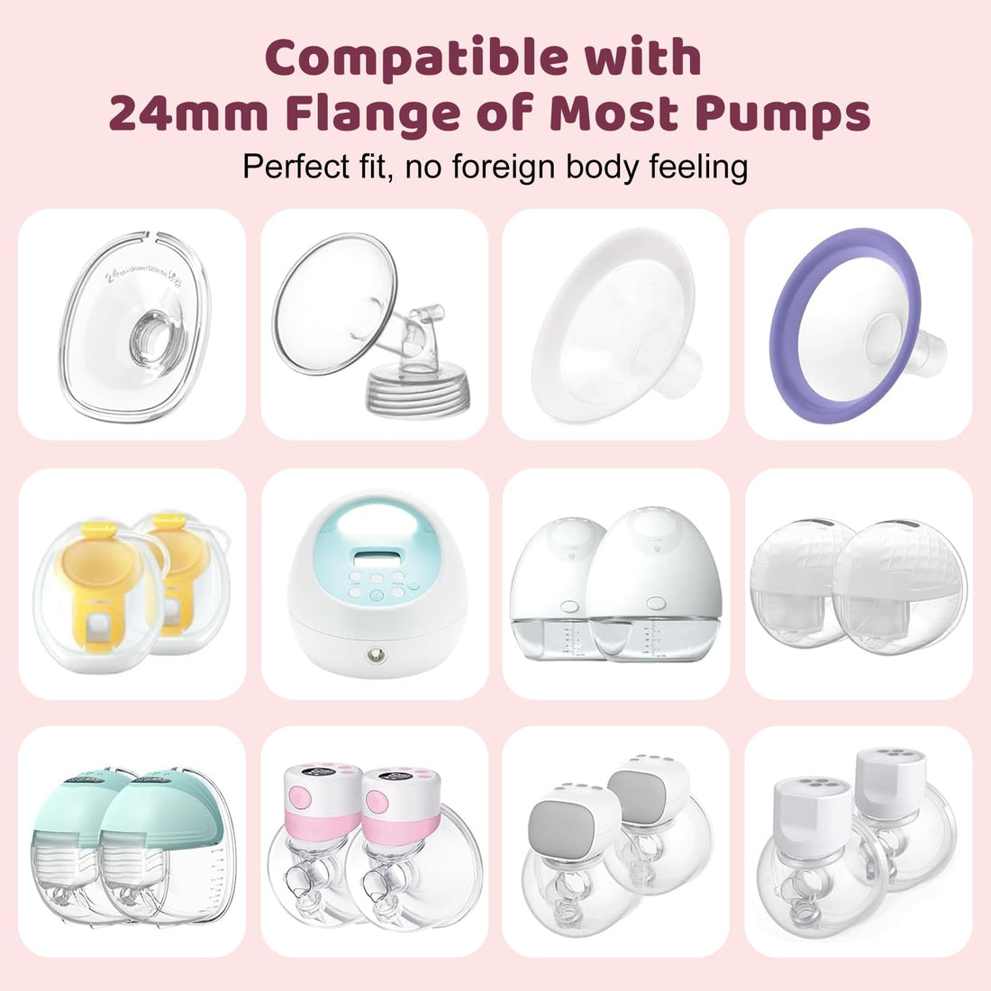 21mm Flange Inserts Compatible with Medela/TSRETE/Momcozy S9 S10 S12 Wearable Cups & Spectra S1 S2, 24mm Breast Pump Shields Reduce Nipple Tunnel Down to 21mm, 2pcs