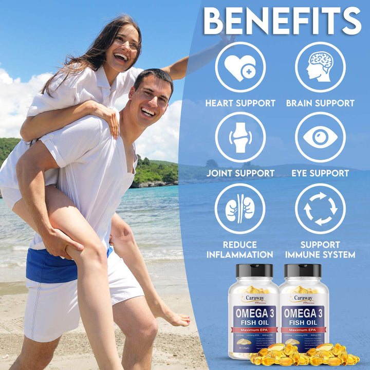 Omega 3 Fish Oil 2,000mg- Pharmaceutical Grade. 1000mg EPA 500mg DHA. Burpless Capsules with No Fishy Aftertaste. All Natural, Organic, Non GMO, Gluten Free for Men & Women.