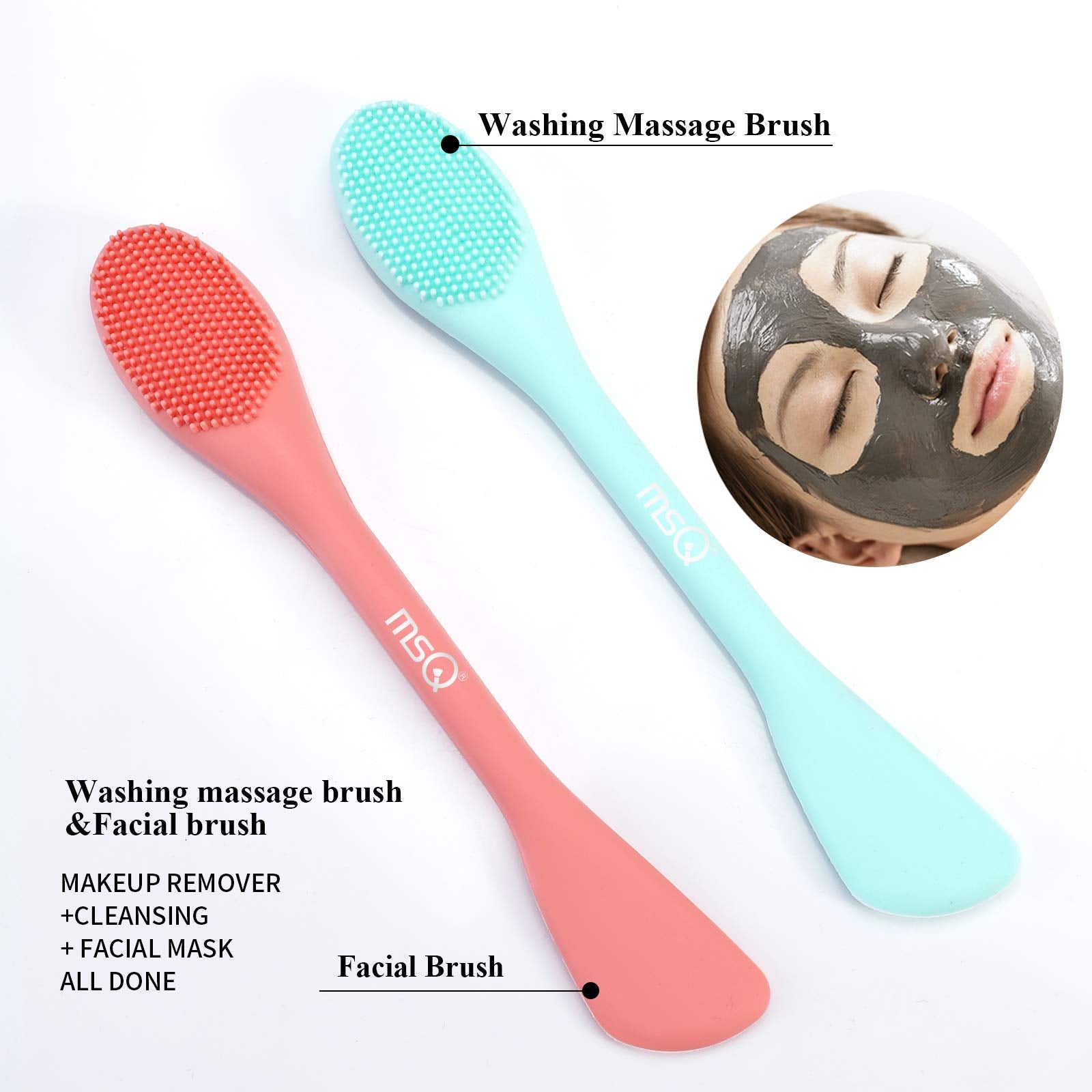 MSQ Silicone Face Mask Brush, Soft Facial Cleansing Scrubber, 2 Pack Double-End Facial Mask Brush for Mud, Clay, Charcoal Mixed Mask, DIY, Skincare Applicator Tools (Orange)