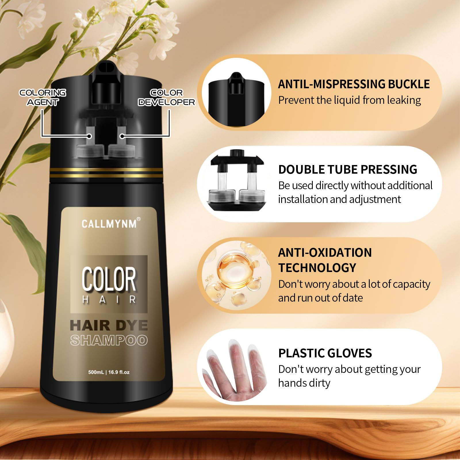 Sklight Hair Dye Shampoo 3 in 1, Long-Lasting Hair Color Shampoo for Women & Men, Instant Magic Hair Dye with Herbal Ingredients, Champu Para Canas Mujer 16.9 Fl Oz (Blonde Brown)