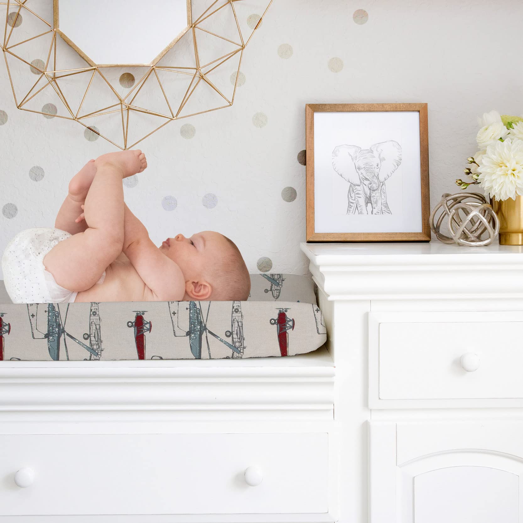 Glenna Jean Fly-by Diaper Changing Pad, Grey Cover-Airplane Print