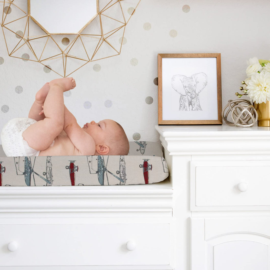 Glenna Jean Fly-by Diaper Changing Pad, Grey Cover-Airplane Print