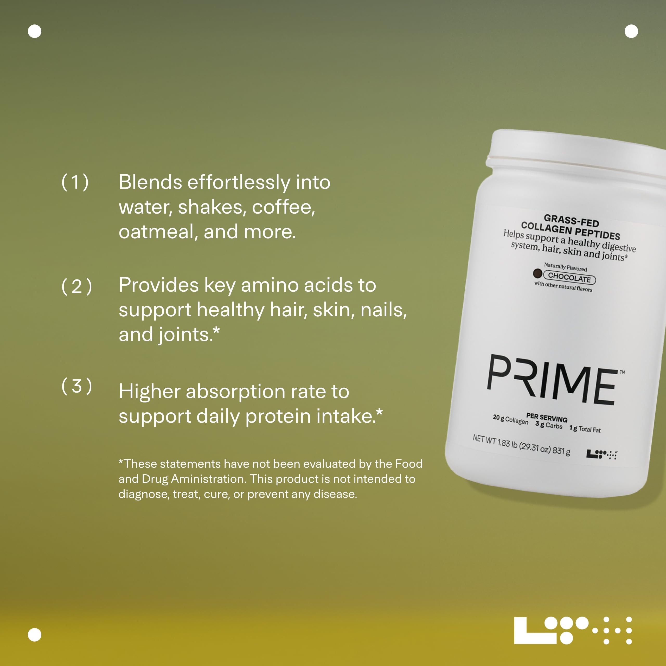 LTH Prime Collagen Peptides - Premium Collagen Powder for Digestive Health - Supports Healthy Joints, Hair, Nails & Skin - Hydrolyzed Collagen from Grass-Fed Cows - Chocolate - 30 Servings