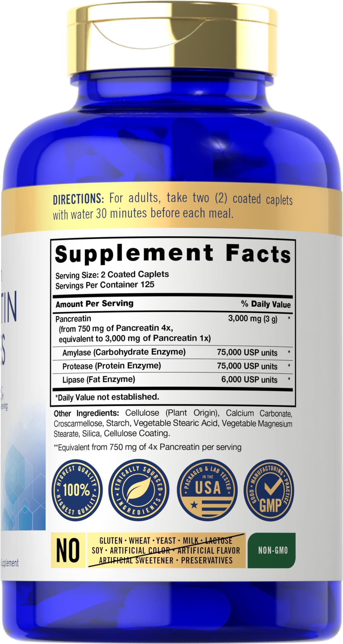 Carlyle Pancreatin Digestive Enzymes | 3000mg | 250 Caplets | Non-GMO, Gluten Free | High Potency Formula