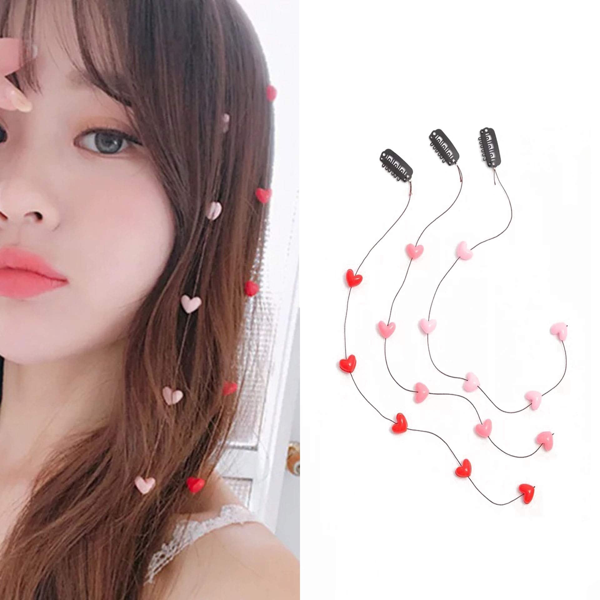 Fodattm 3 Pcs Resin Love Shape Long Hair Decorative Headdress Hair Clip Hair Extensions With Comb Invisible Streamline Hairpin Hair Accessories