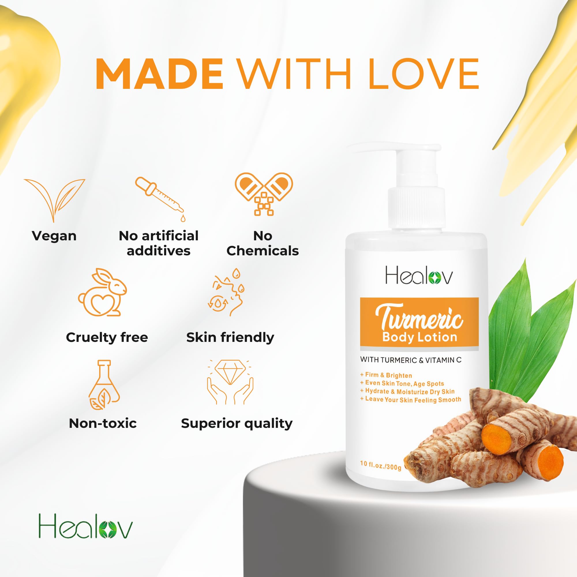 Herblov Turmeric Lotion for Dark Spots – Natural Skin Brightening Cream for Face & Body – Turmeric Face Cream to Cleanse Skin, Fight Acne, Even Tone, Clear Scars, Sun Damage, & Hyperpigmentation