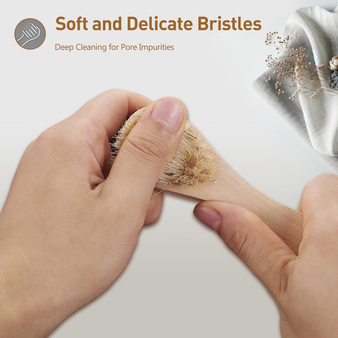 Kootinn 2 Pack Miniature Dry Brush with Hanging Loop - Natural Bristle Small Body Brush for Exfoliating, Facial Cleansing - Soft Skin for Neck, Chest, Nails, and Other Sensitive Areas