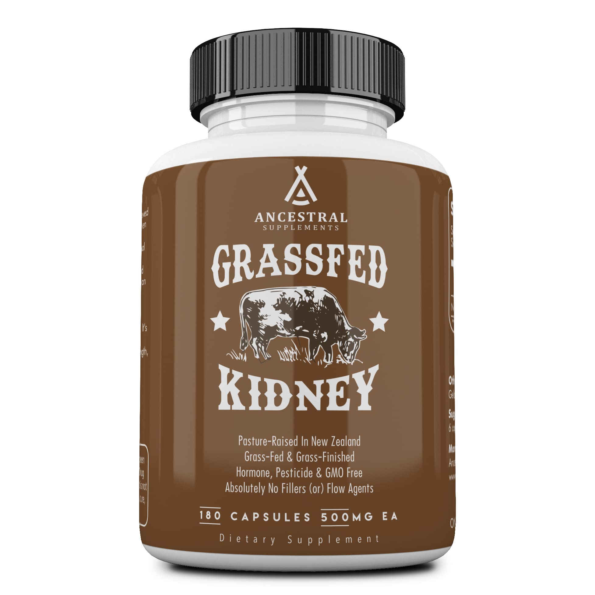 Ancestral Supplements Grass Fed Beef Kidney Supplement, 3000mg, DAO Enzyme Supplement, Kidney Support for Urinary and Histamine Health, Selenium, B12, Non GMO, 180 Capsules