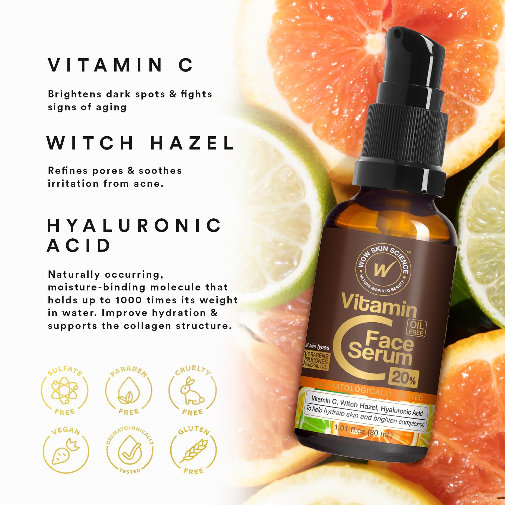 WOW Skin Science Vitamin C Serum for Face with Hyaluronic Acid - Vitamin C Face Serum Women & Men Dry Skin Brightening Serum - Vitamin C & Hyaluronic Acid Serum - Face Anti-Aging Vit C Facial Serum