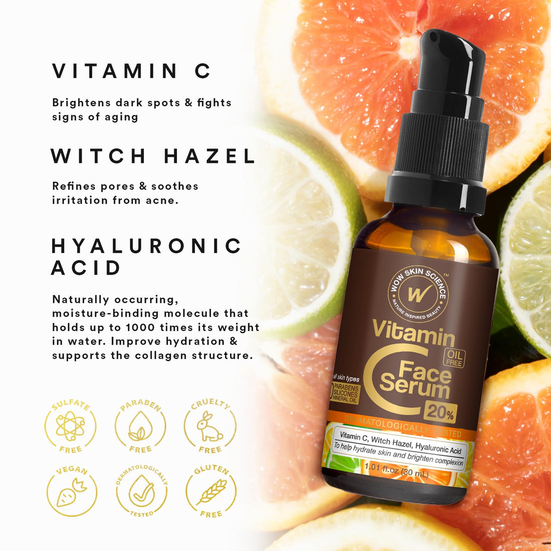 WOW Skin Science Vitamin C Serum for Face with Hyaluronic Acid - Vitamin C Face Serum Women & Men Dry Skin Brightening Serum - Vitamin C & Hyaluronic Acid Serum - Face Anti-Aging Vit C Facial Serum