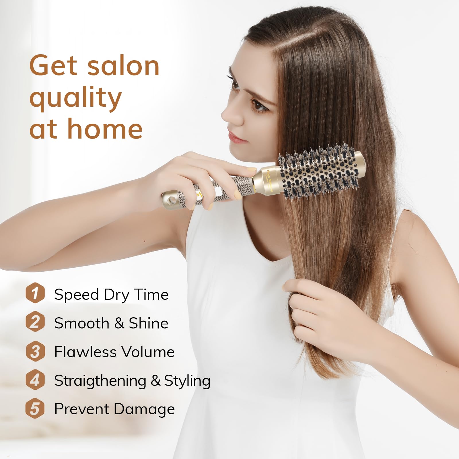 Round Brush for Blow Drying, Nano Thermal Ceramic & Ionic Tech Hair Brush with Boar Bristles, Professional Round Barrel Brush for Styling, Curling and Straightening by Sndyi (2.3Inch, Barrel 1.3 Inch)