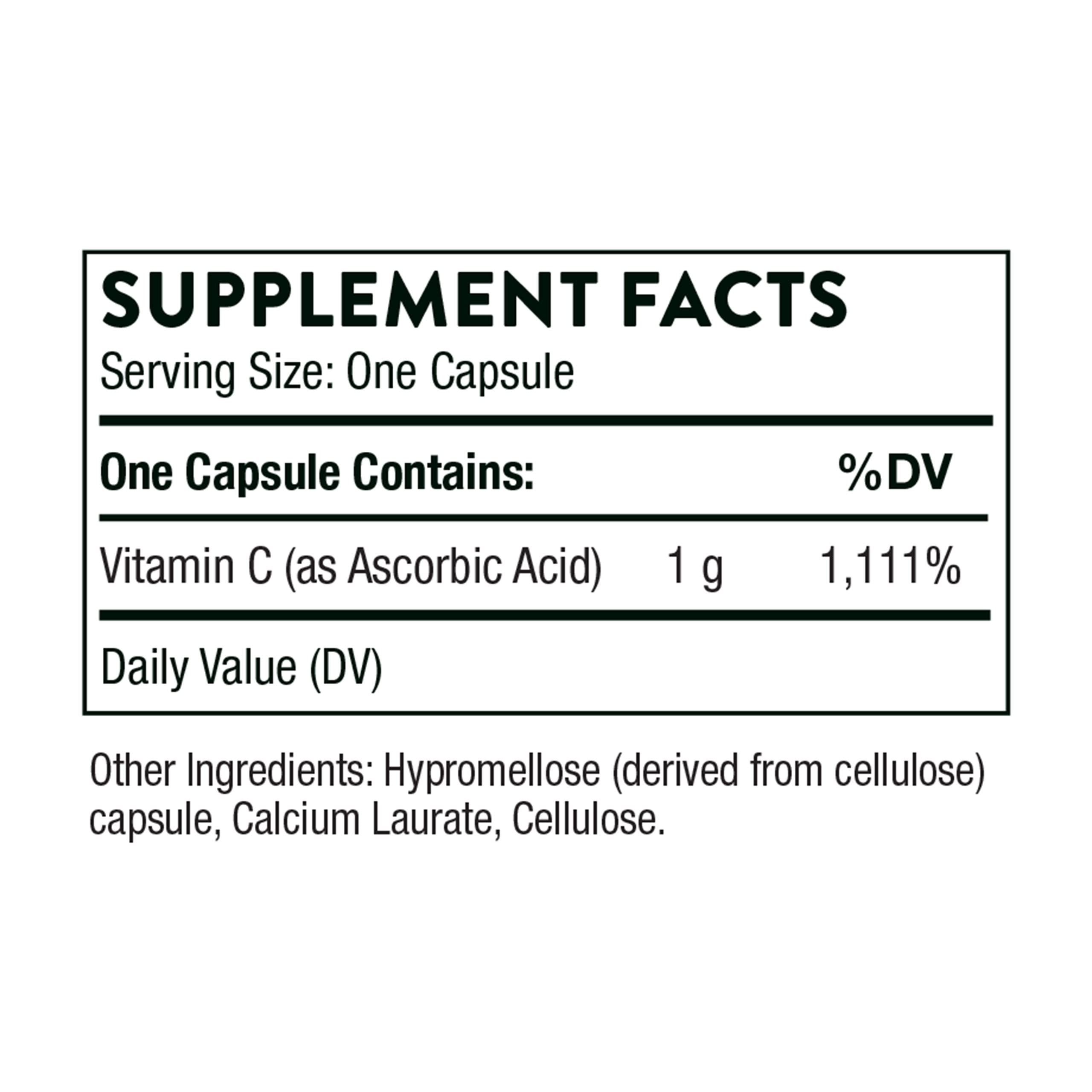 THORNE Ascorbic Acid - 1000 mg Vitamin C Supplement - Supports Healthy Immune Response, Collagen Formation, and Antioxidant Support - Gluten-Free - 60 Capsules