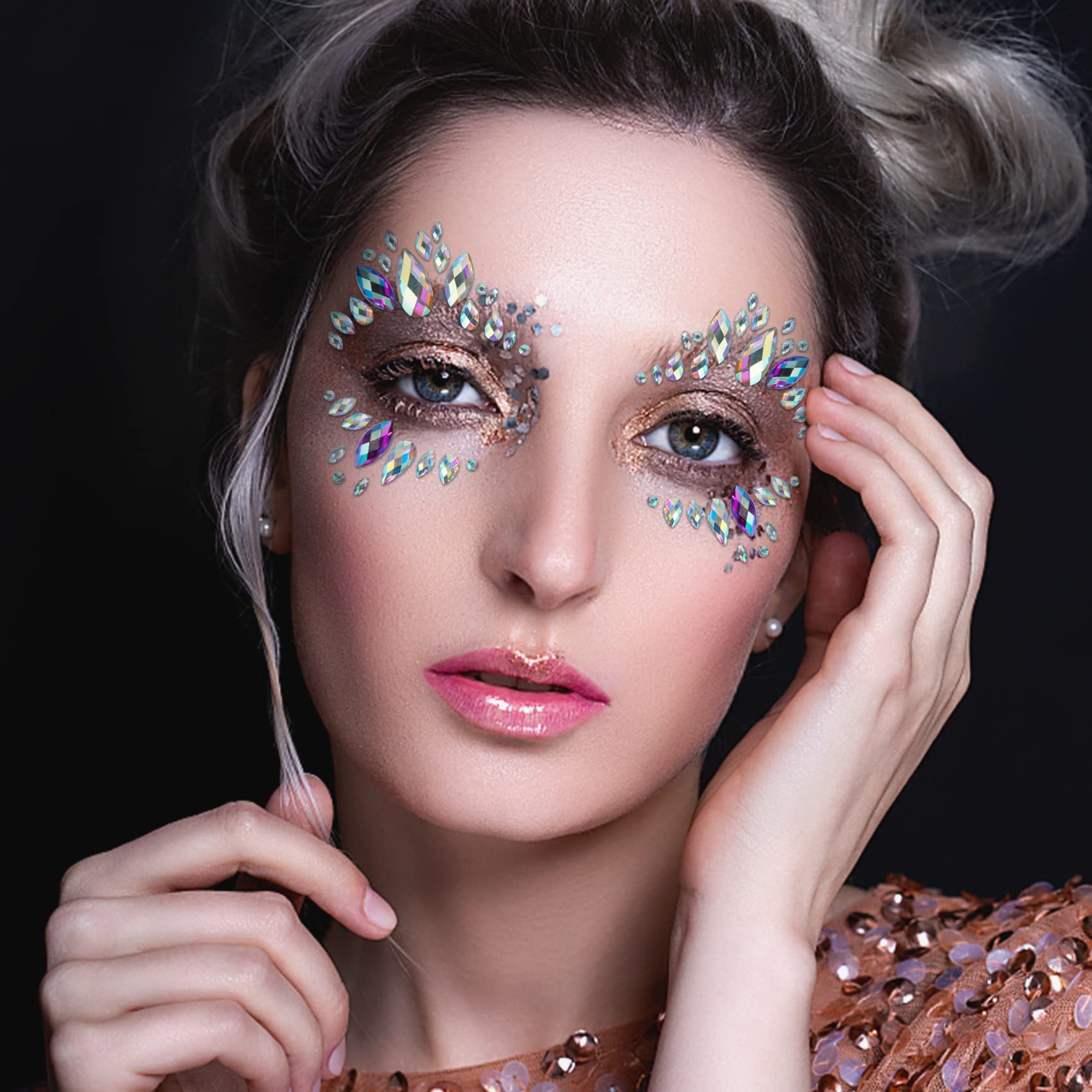 4 Sets Mermaid Face Gems Rhinestone Festival Jewels Crystals Temporary Tattoos