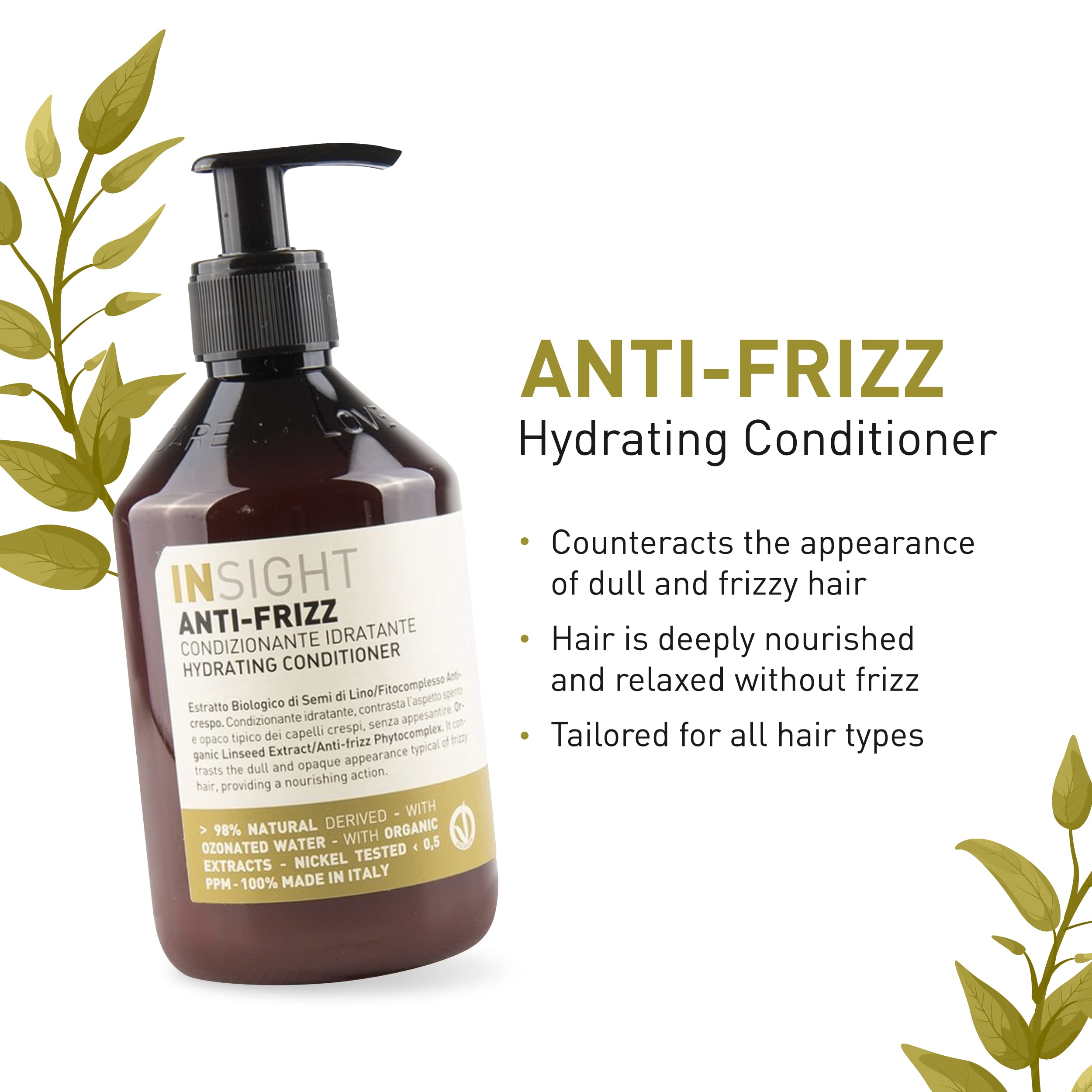 Insight Clean Beauty Anti Frizz Conditioner, Hydrating, Organic Linseed Extract, Vegan, 13.5 fl oz