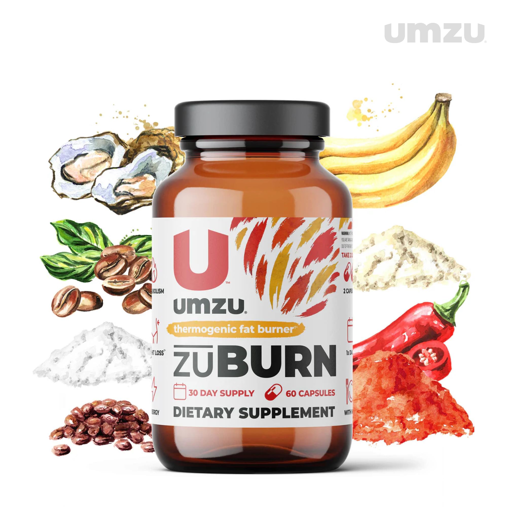 UMZU ZuBurn Thermogenic Fat Burner Supplement for a Healthy Body Composition | Natural Ingredients to Support Metabolism, Increase Calorie Burn & Reduce Body Fat* (30 Day Supply | 60 Capsules)
