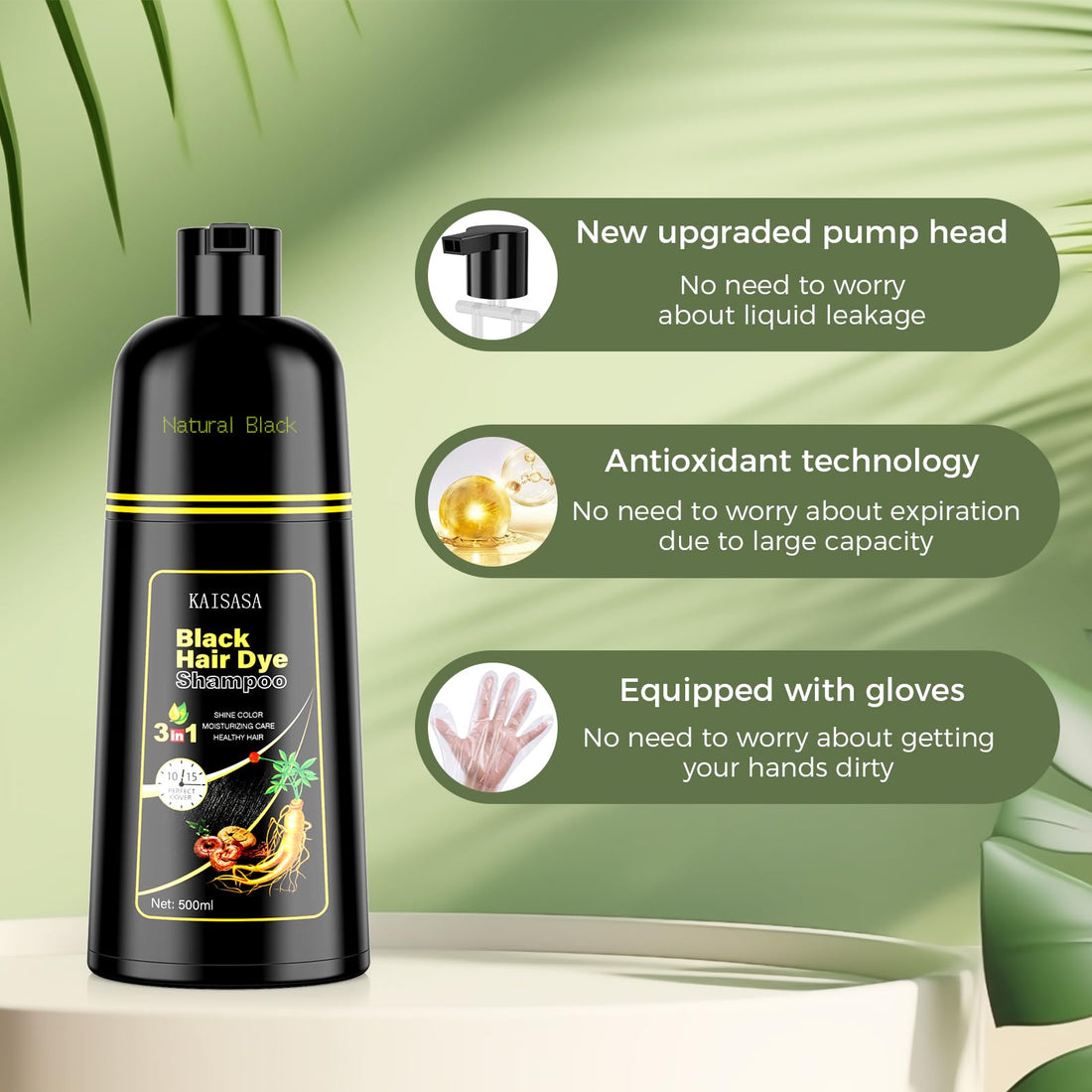 JUANCHI Black hair dye shampoo 3 in 1,Hair Dye Shampoo for Women and Men,Long Lasting,Easy to Use(500ml,16.9oz)