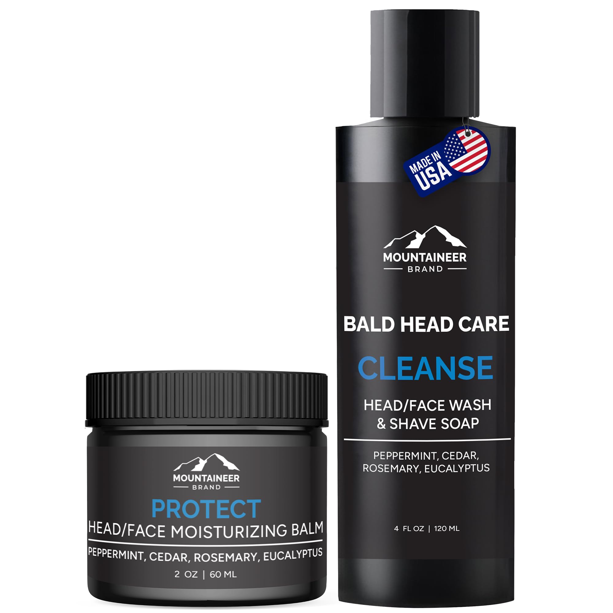 Mountaineer Brand Bald Head Shampoo & Moisturiser | Fresh & Natural Scent | Bald Head Care for Men | Made in WV | Hydrating Soap & Wash | Non-Greasy Scalp & Face Balm | 4oz