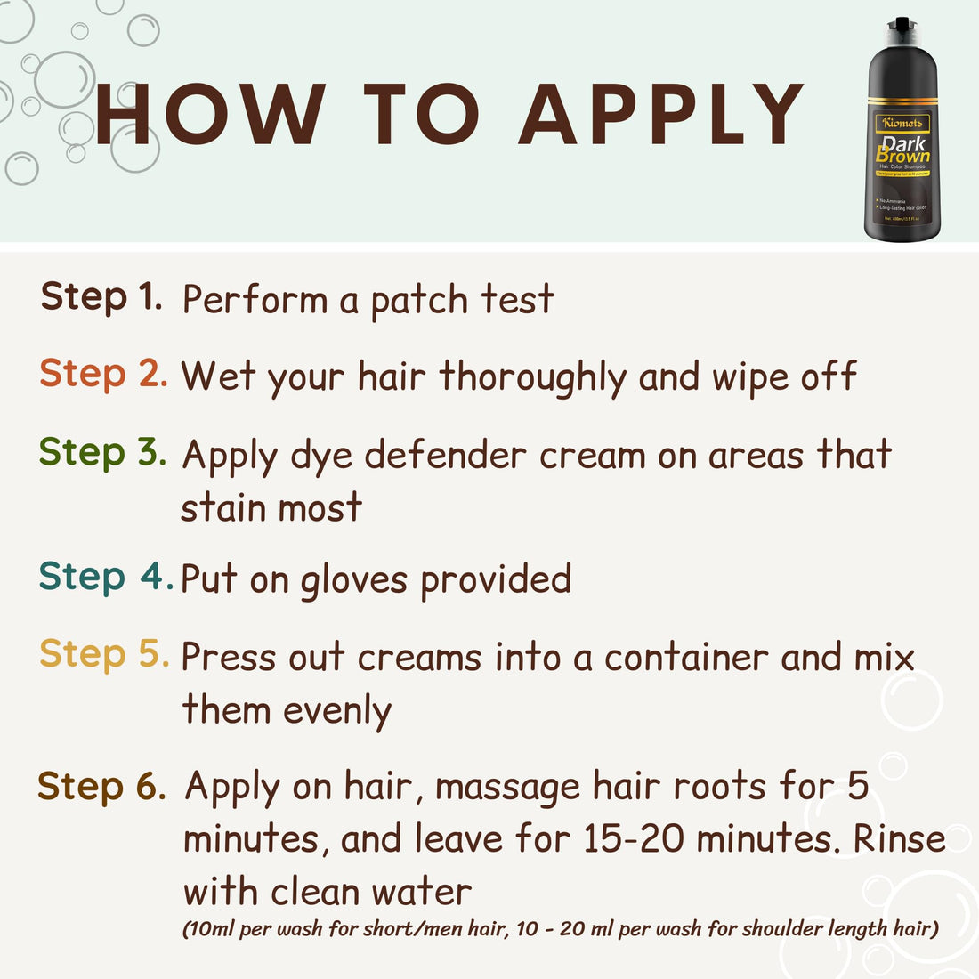 KILOMETS Dark Brown Hair Color Dye Shampoo, 400ml - 100% Grey Coverage in Minutes, Ammonia Free - Gray Silver Hair Dye Shampoo