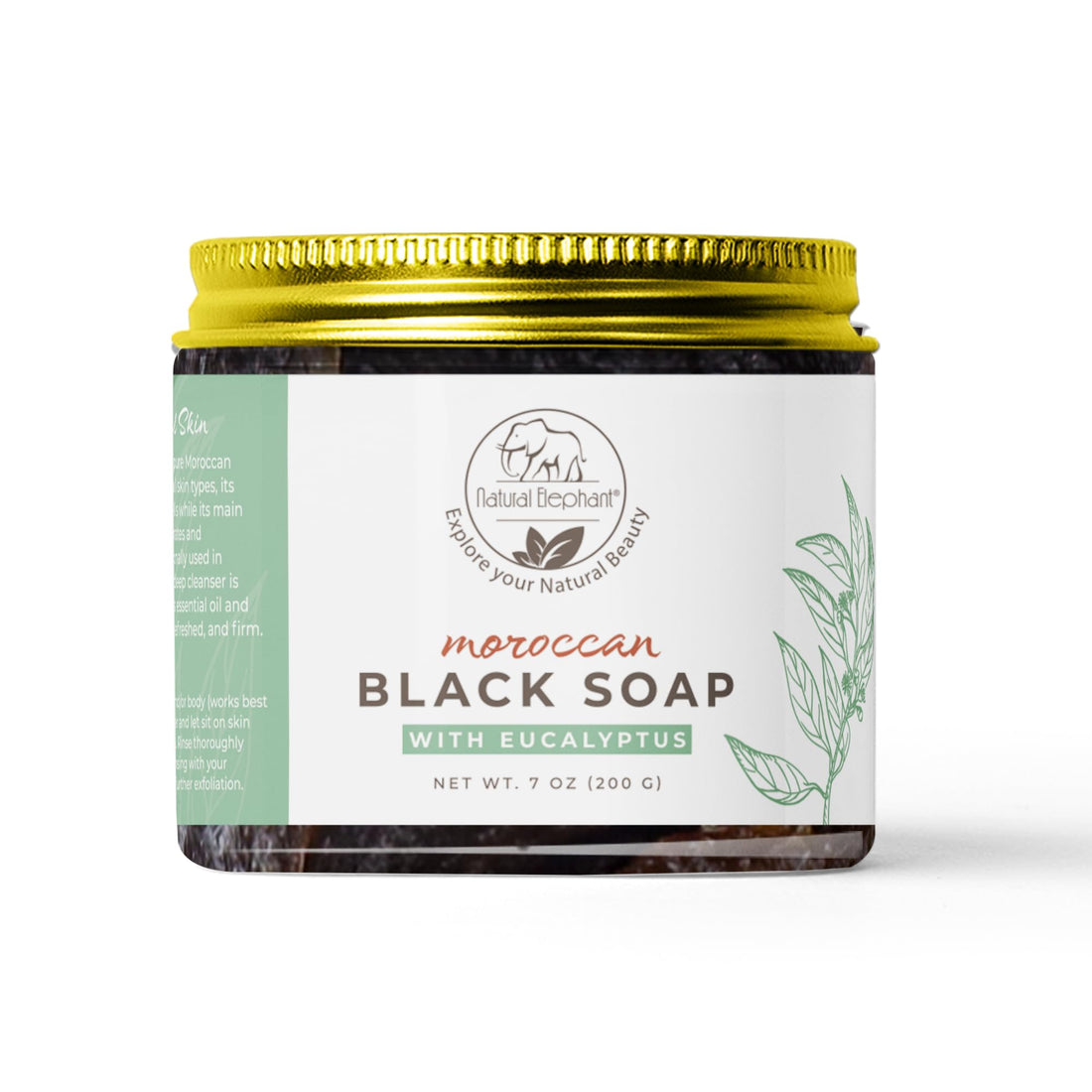 Natural Elephant Moroccan Black Soap With Eucalyptus Essential Oil 200G (7Oz)