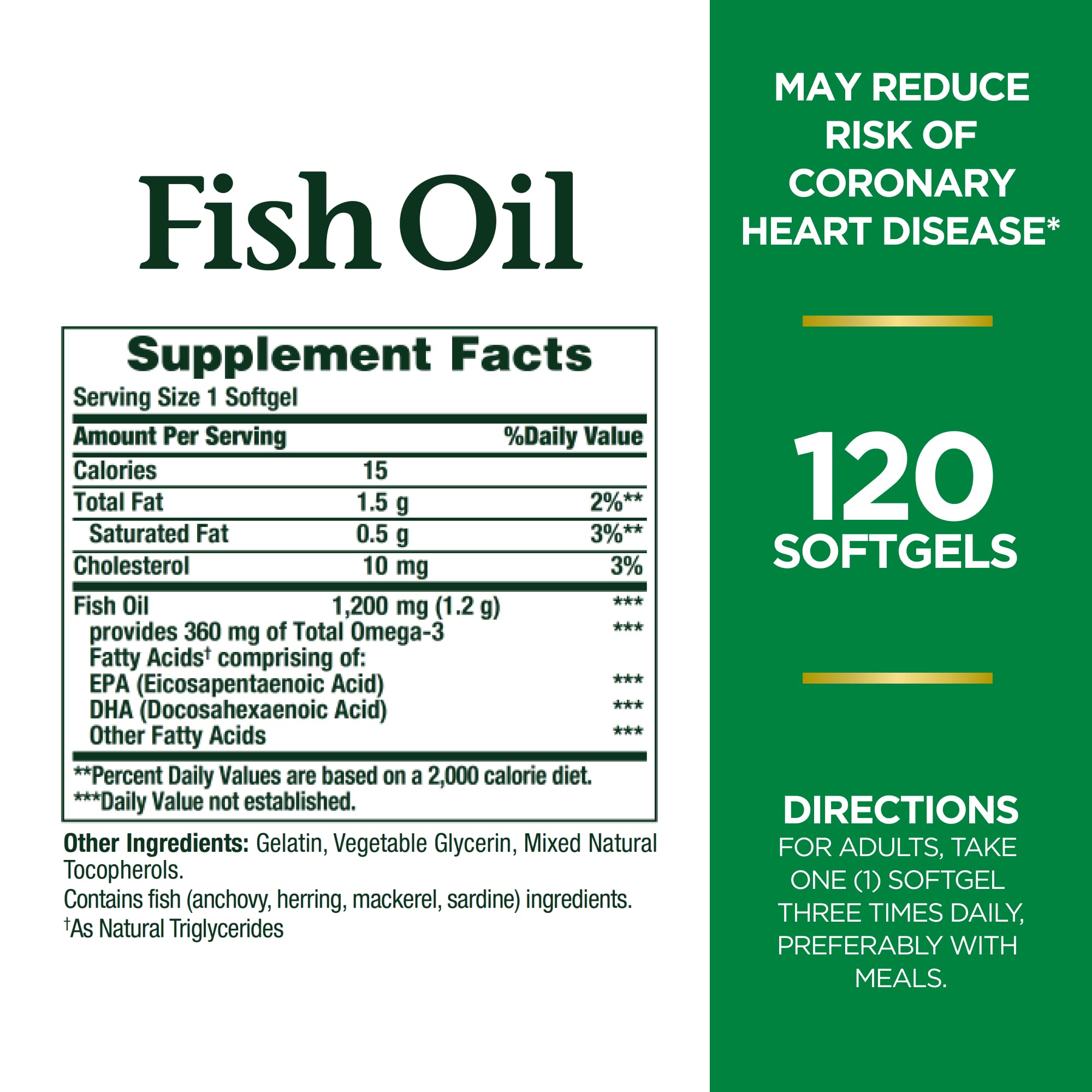 Nature's Bounty Fish Oil, Dietary Supplement, Omega 3, Supports Heart Health, 1200 Mg, 120 Rapid Release Softgels
